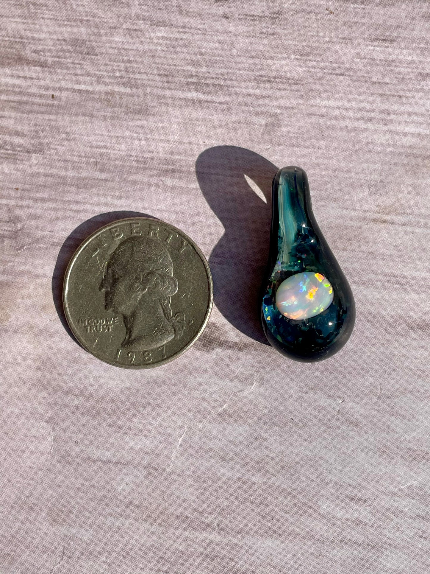 Heady Glass Opal Pendant, Black Blown Glass Pendant, Lampwork Focal Bead, Unique October Birthday Gift, Opal Necklace, Glass Opal Pendant