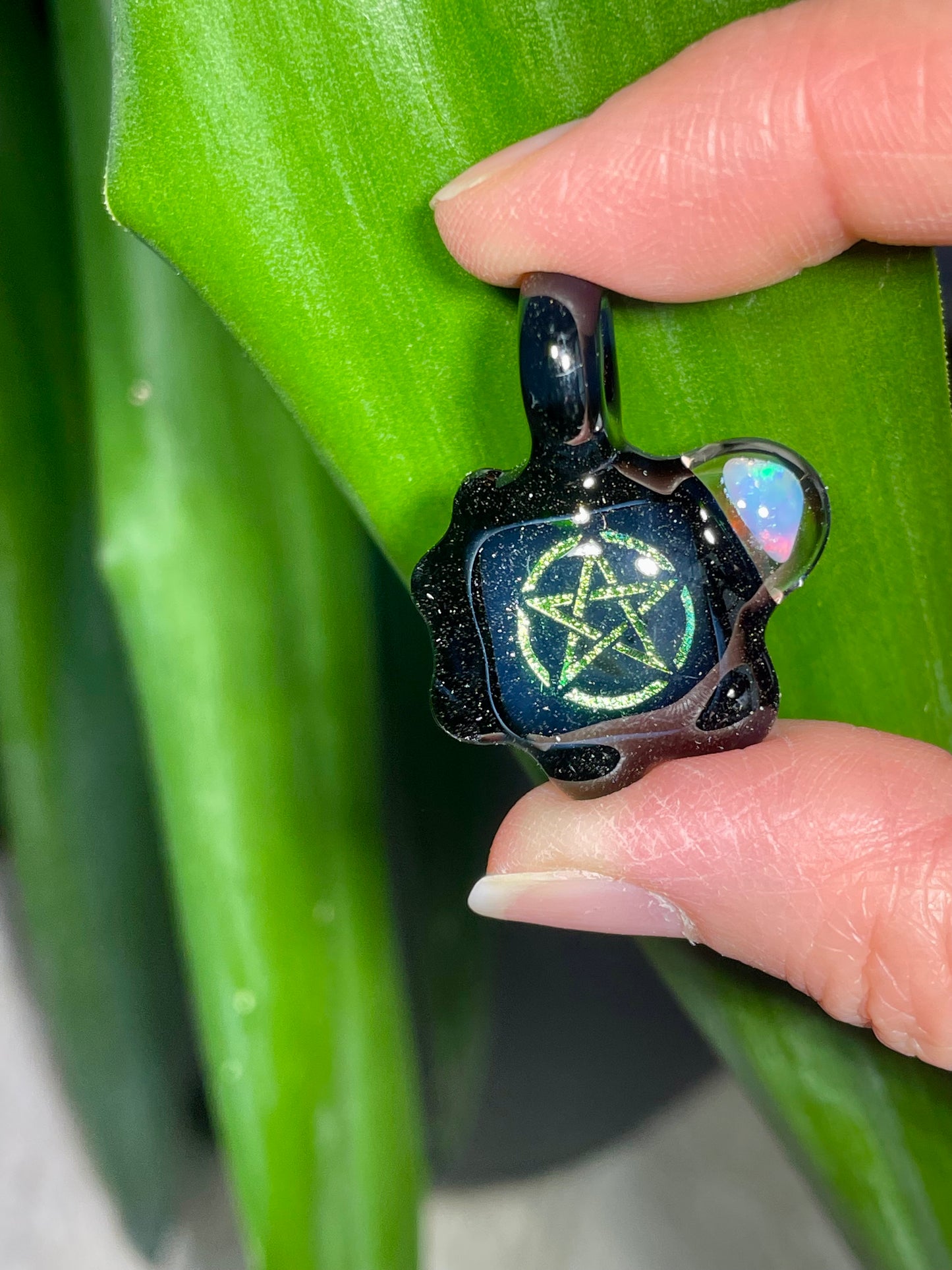 Unique Small Glass Pendant, Pentacle Necklace, Five Pointed Star Pendant, Wiccan Jewelry for sister, Pentagram Talisman Necklace for her