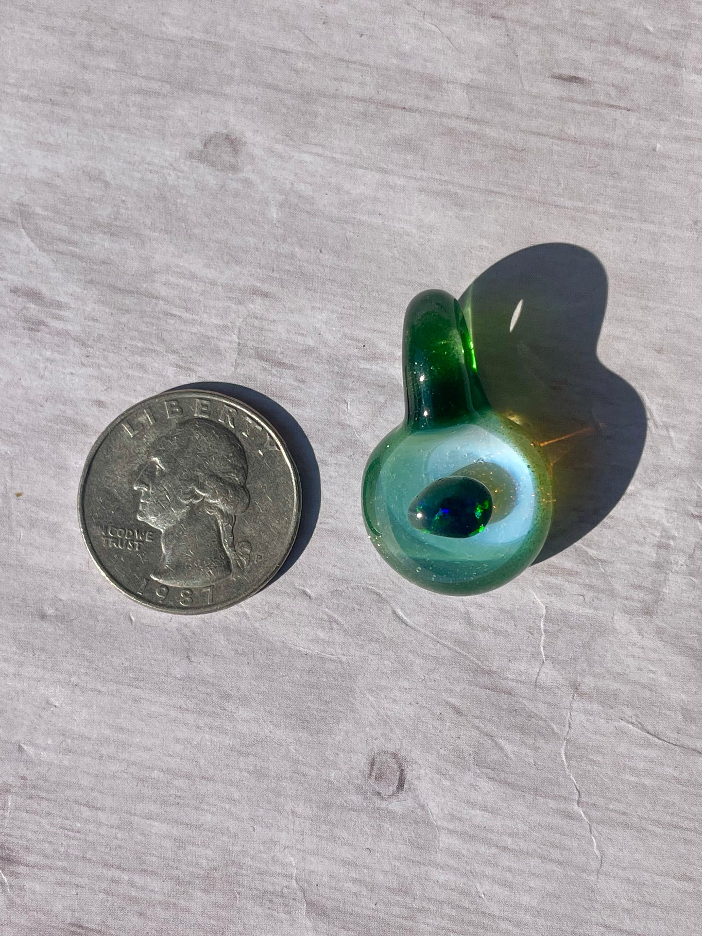 Small Glass Opal Pendant, Green Blown Glass Pendant, Lampwork Focal Bead, Mini Opal Necklace, Glass Cabochon, Unique Birthday Gift Idea