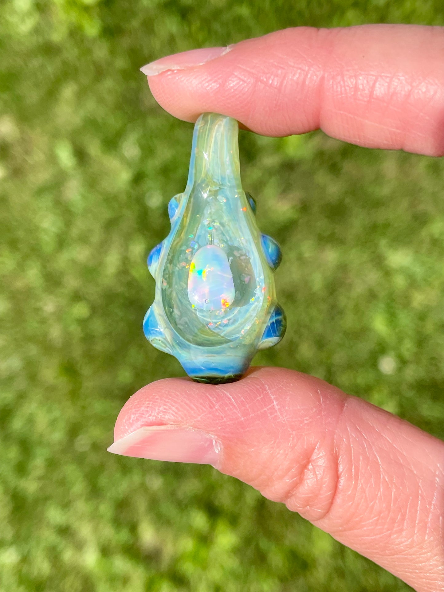 Small Glass Opal Pendant, Petite Green Necklace, Birthday gift for her, Ocean Inspired Gift, Unique Handmade Jewelry, Gift for Graduate, Heart of the Ocean Pendant