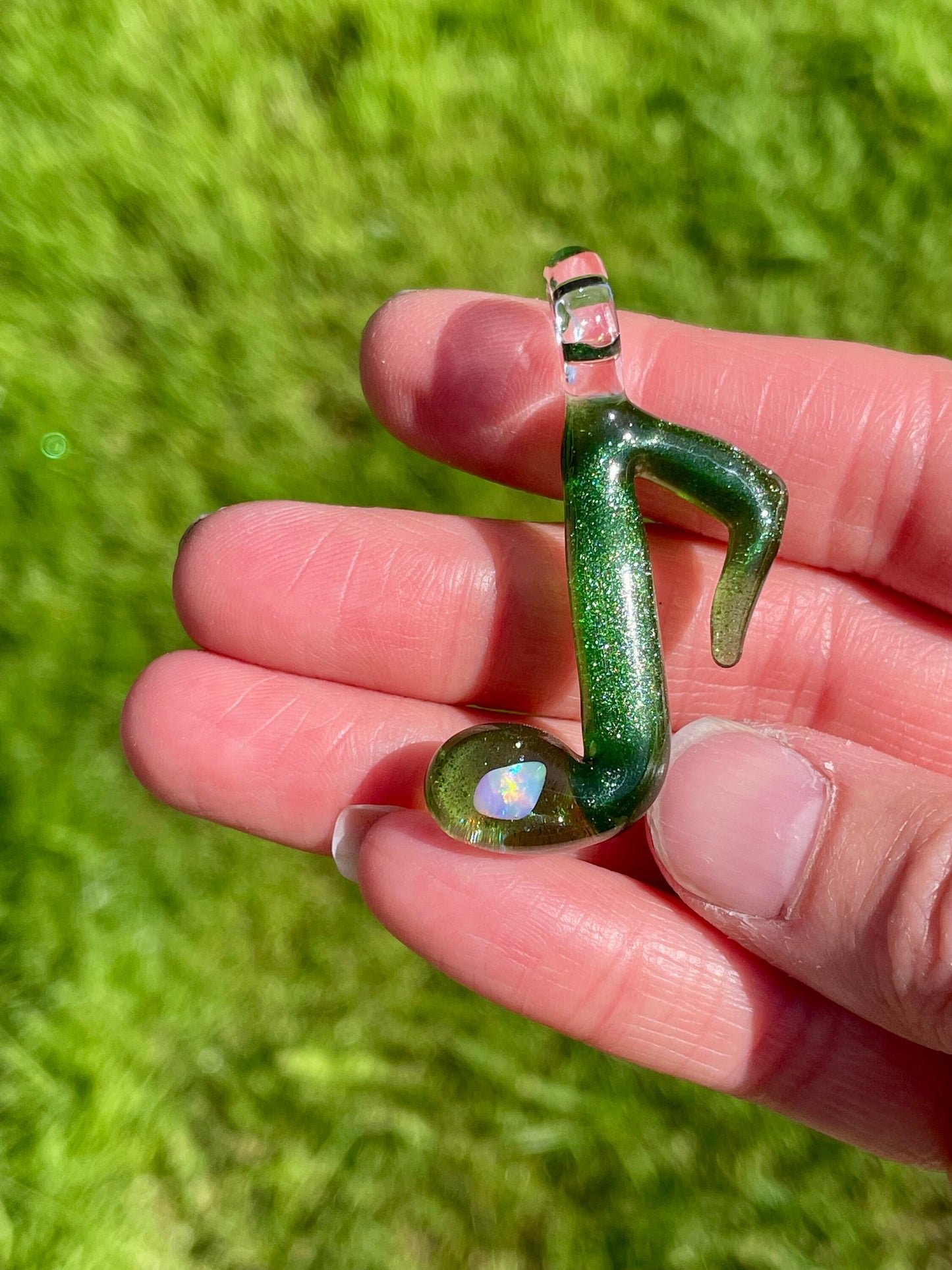 Glass Music Note Pendant, Opal Necklace for Her, Simple Music Jewelry, October Birthstone, Anniversary Gift, Valentines Day Gift for Wife