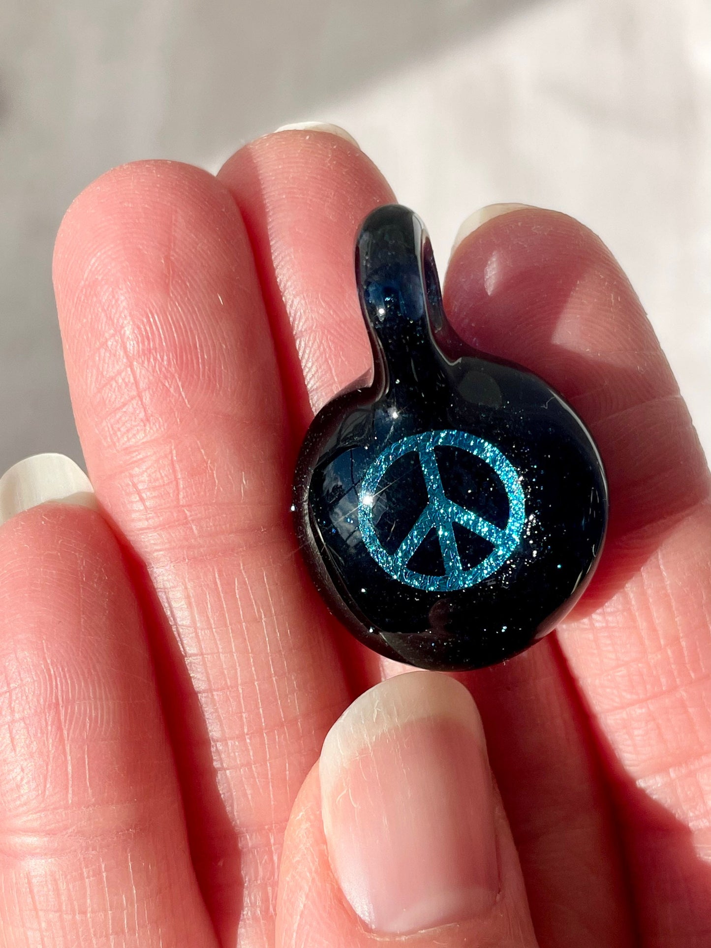 Peace Necklace - Gift for Her - Blown Glass Dichroic Pendant - Sister Birthday Gift - Lampwork Focal Charm Bead - Unique Peace Sign Pendant