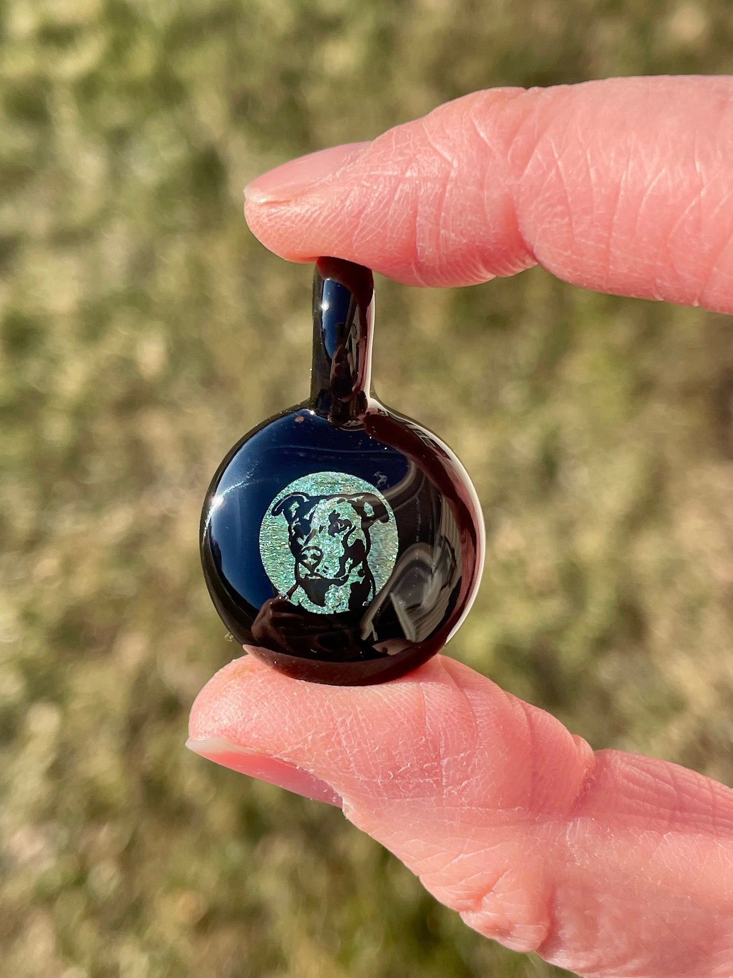 Blown Glass Necklace, Pitbull Mom Gifts, Rescue dog mom jewelry, birthday mom gift from dog, American Staffordshire Terrier, dog lover gift
