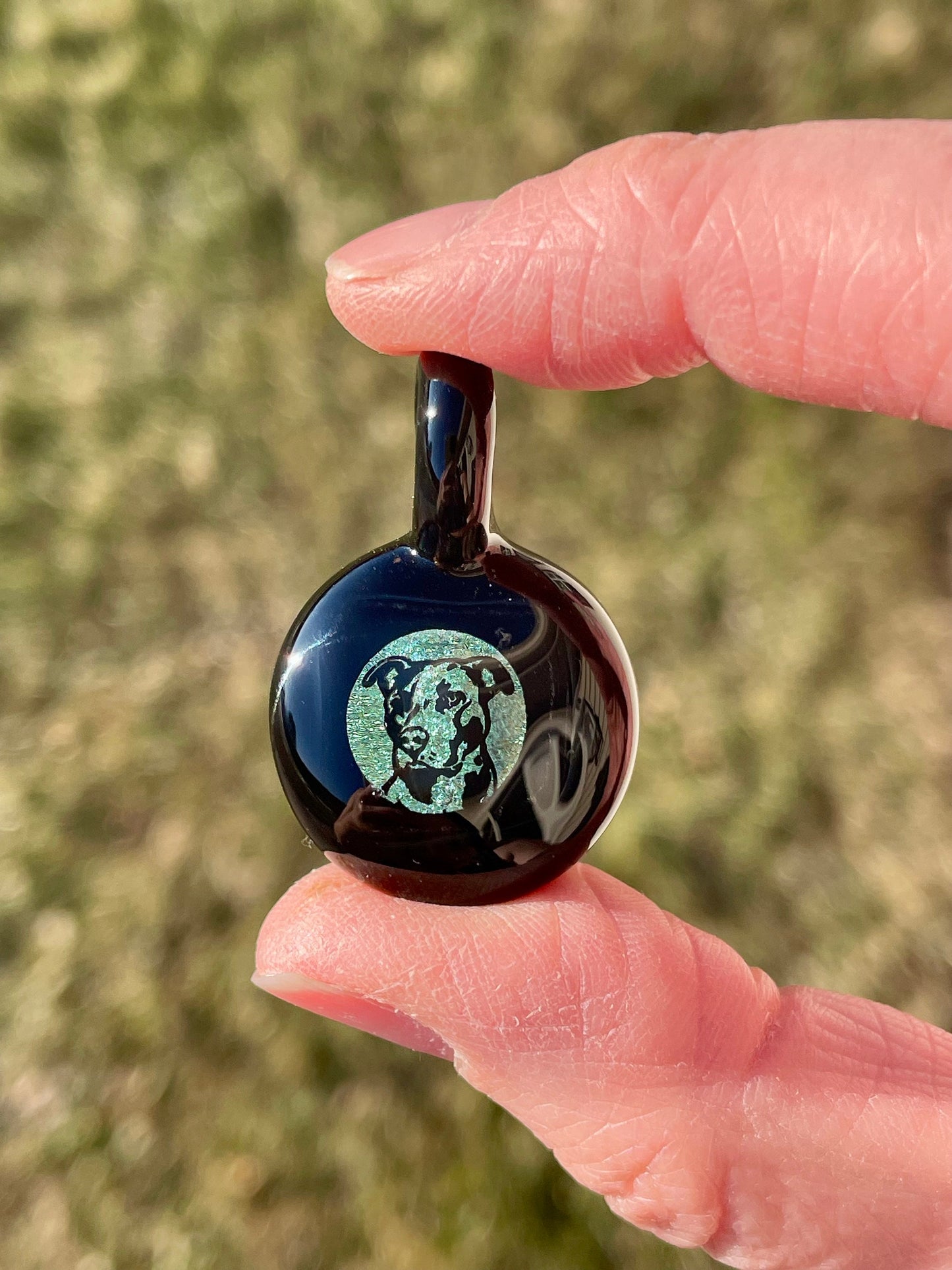 Blown Glass Necklace, Pitbull Mom Gifts, Rescue dog mom jewelry, birthday mom gift from dog, American Staffordshire Terrier, dog lover gift