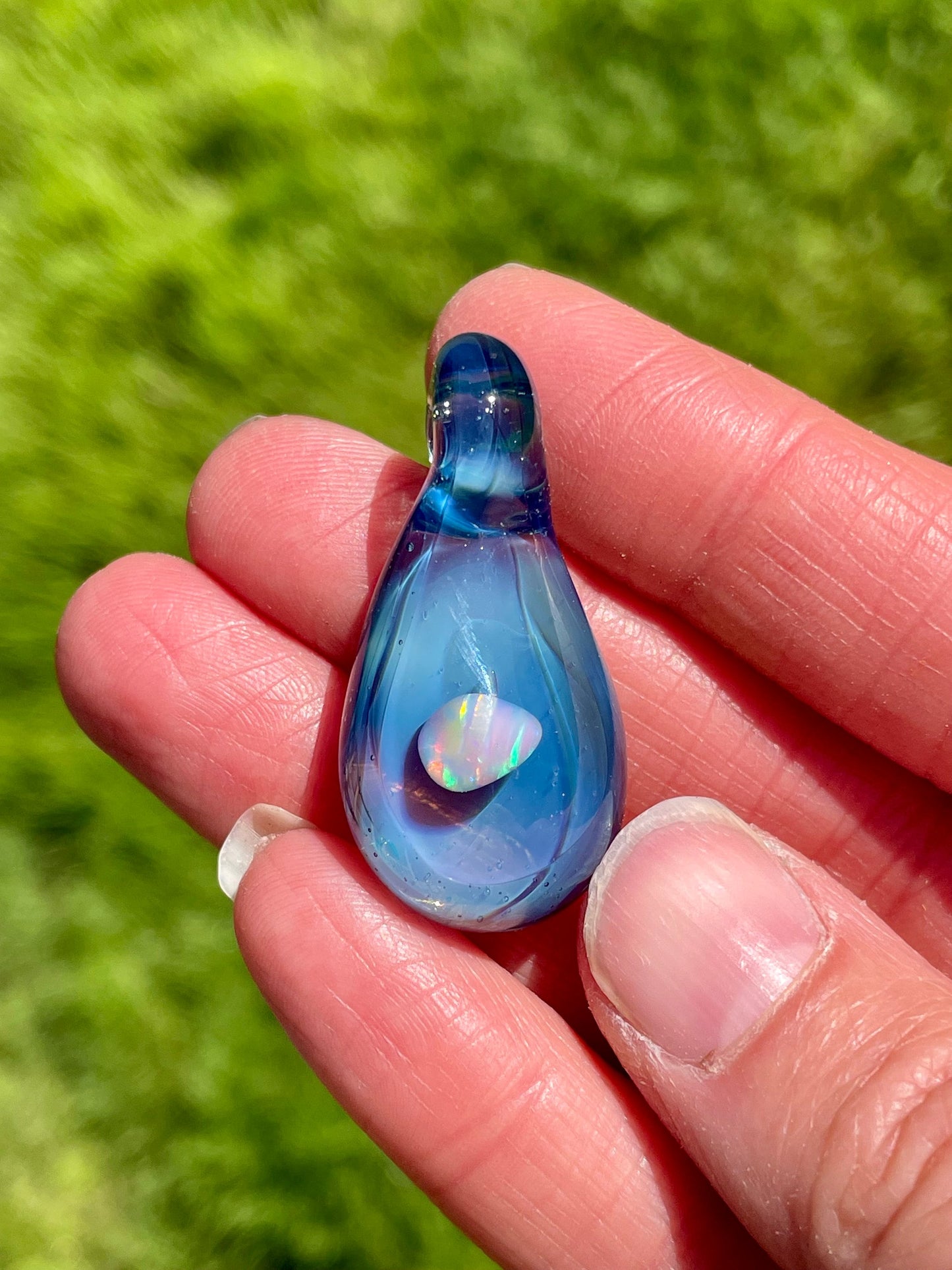 Small Glass Opal Pendant, Enchanting Blue Necklace, Ocean Inspired Gift Idea, Birthday Gift for her, Blue Mystical Jewelry, Valentines gift