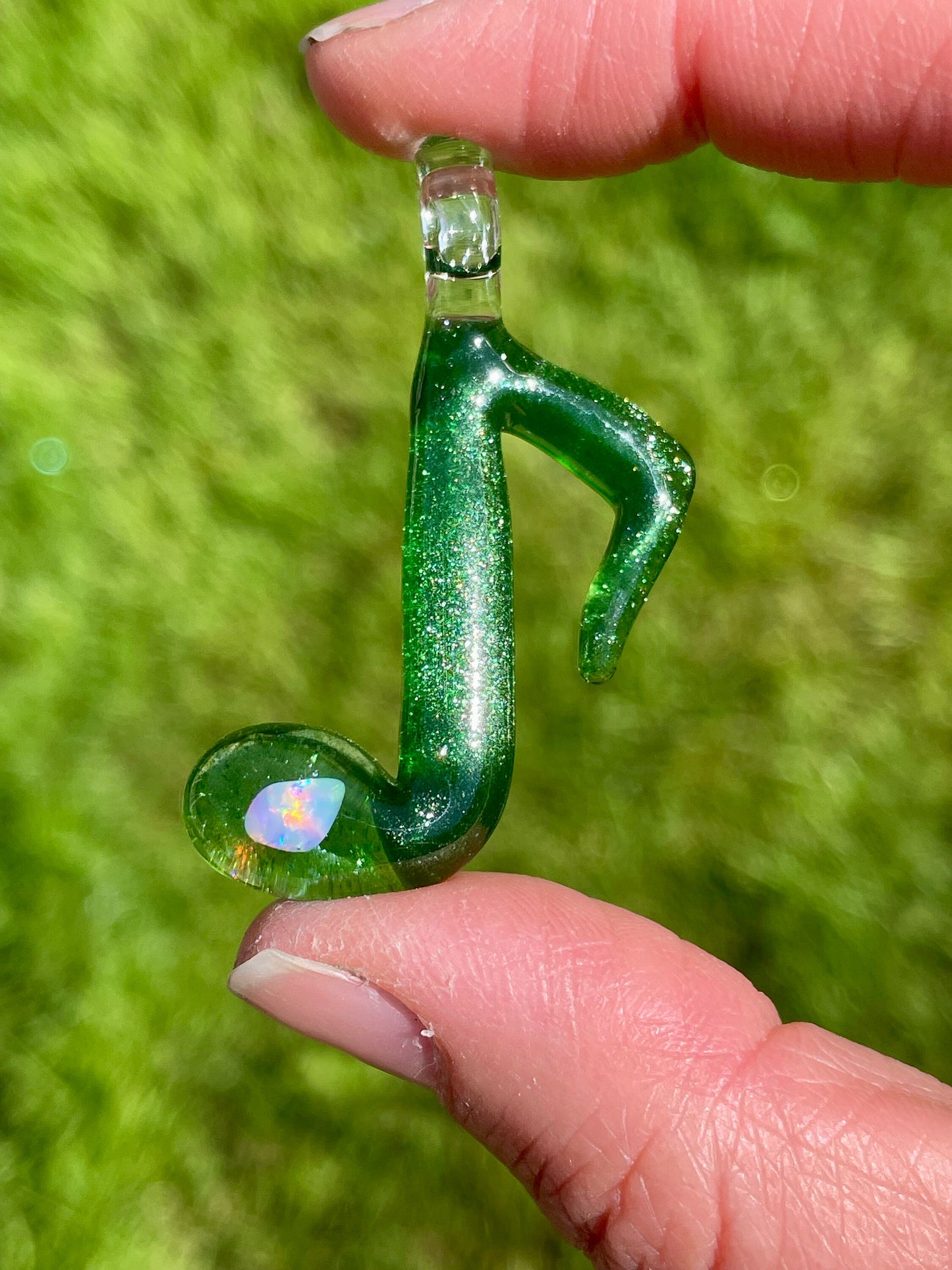 Glass Music Note Pendant, Opal Necklace for Her, Simple Music Jewelry, October Birthstone, Anniversary Gift, Valentines Day Gift for Wife