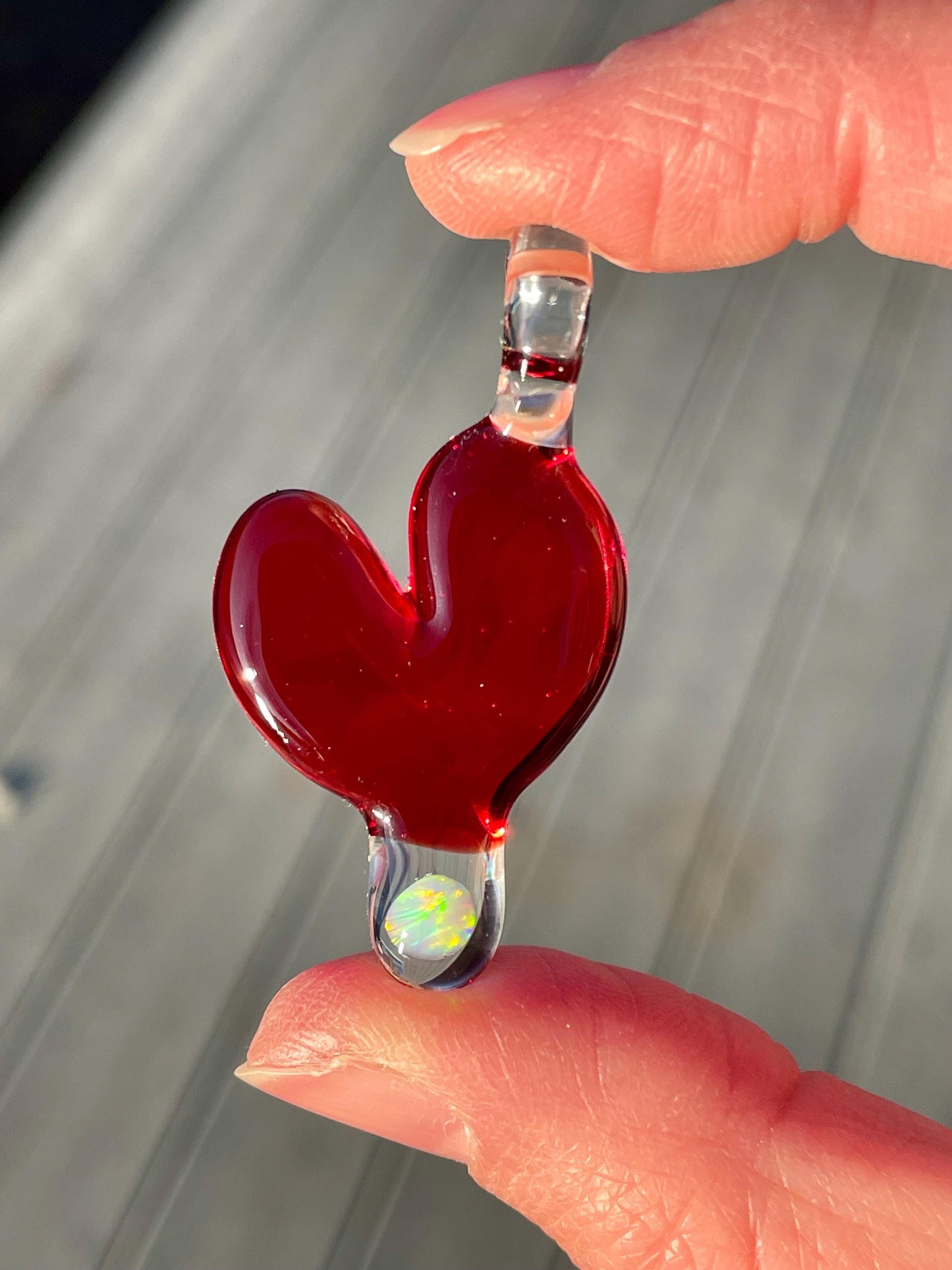 Blown Glass Heart Pendant Opal Necklace for Her, Simple Heart Jewelry, Birthday Gift for wife, Anniversary Gift, Valentines Day Gift Idea