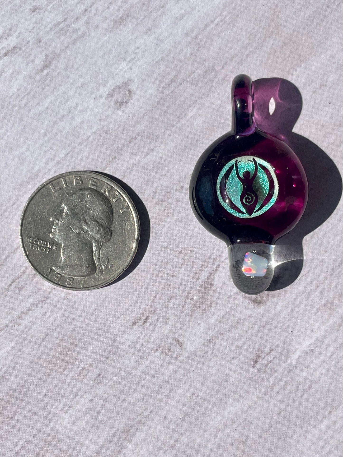 Sacred Goddess Pendant, Empowered Feminine Energy, Small Glass Necklace, Birthday Present for sister, Boho Necklace for her, Wiccan Woman
