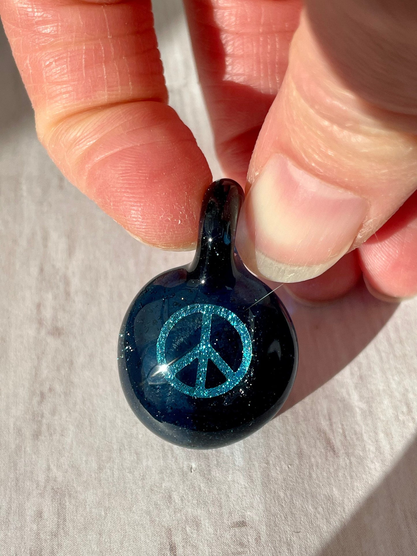 Peace Necklace - Gift for Her - Blown Glass Dichroic Pendant - Sister Birthday Gift - Lampwork Focal Charm Bead - Unique Peace Sign Pendant