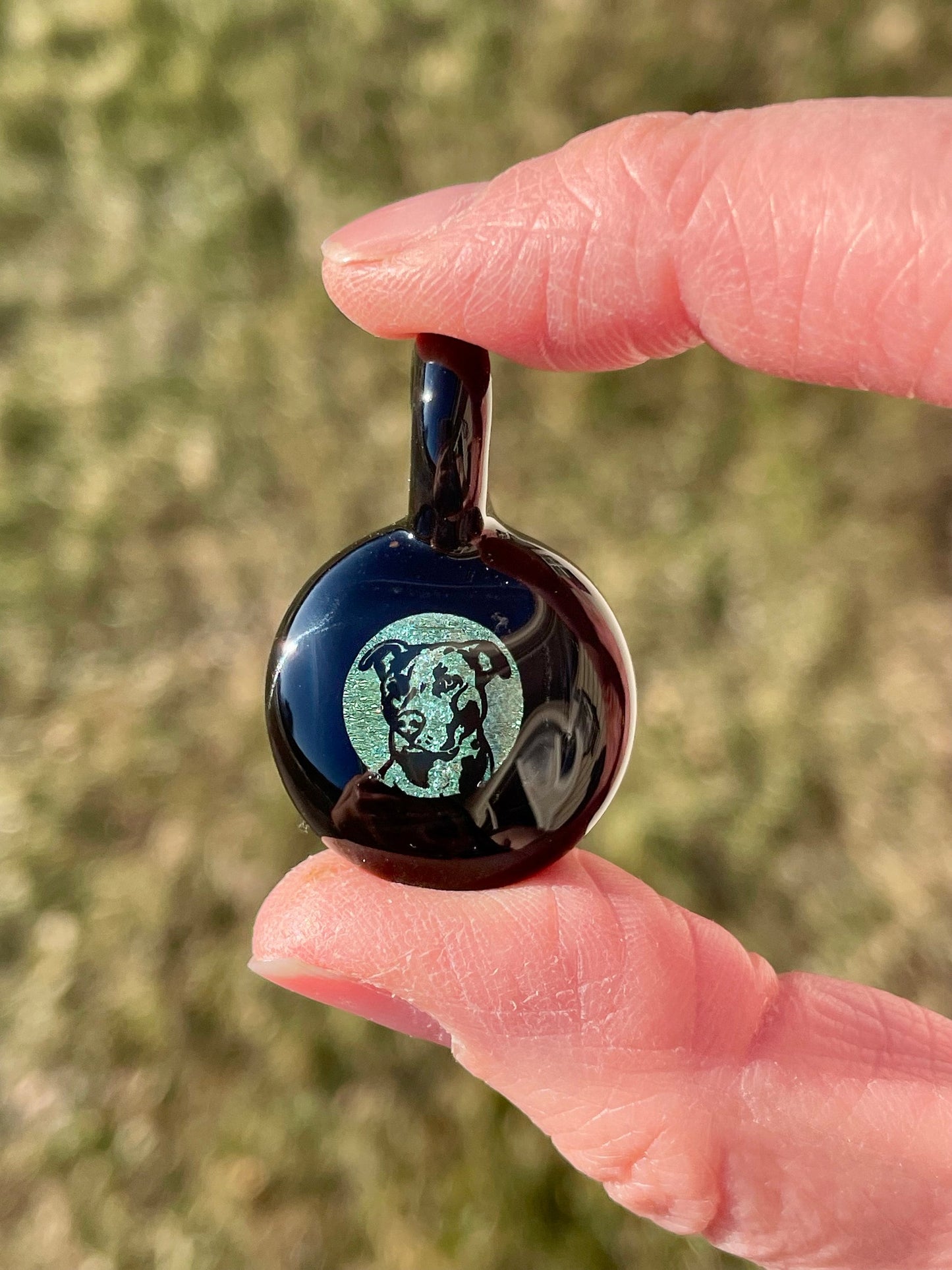 Blown Glass Necklace, Pitbull Mom Gifts, Rescue dog mom jewelry, birthday mom gift from dog, American Staffordshire Terrier, dog lover gift