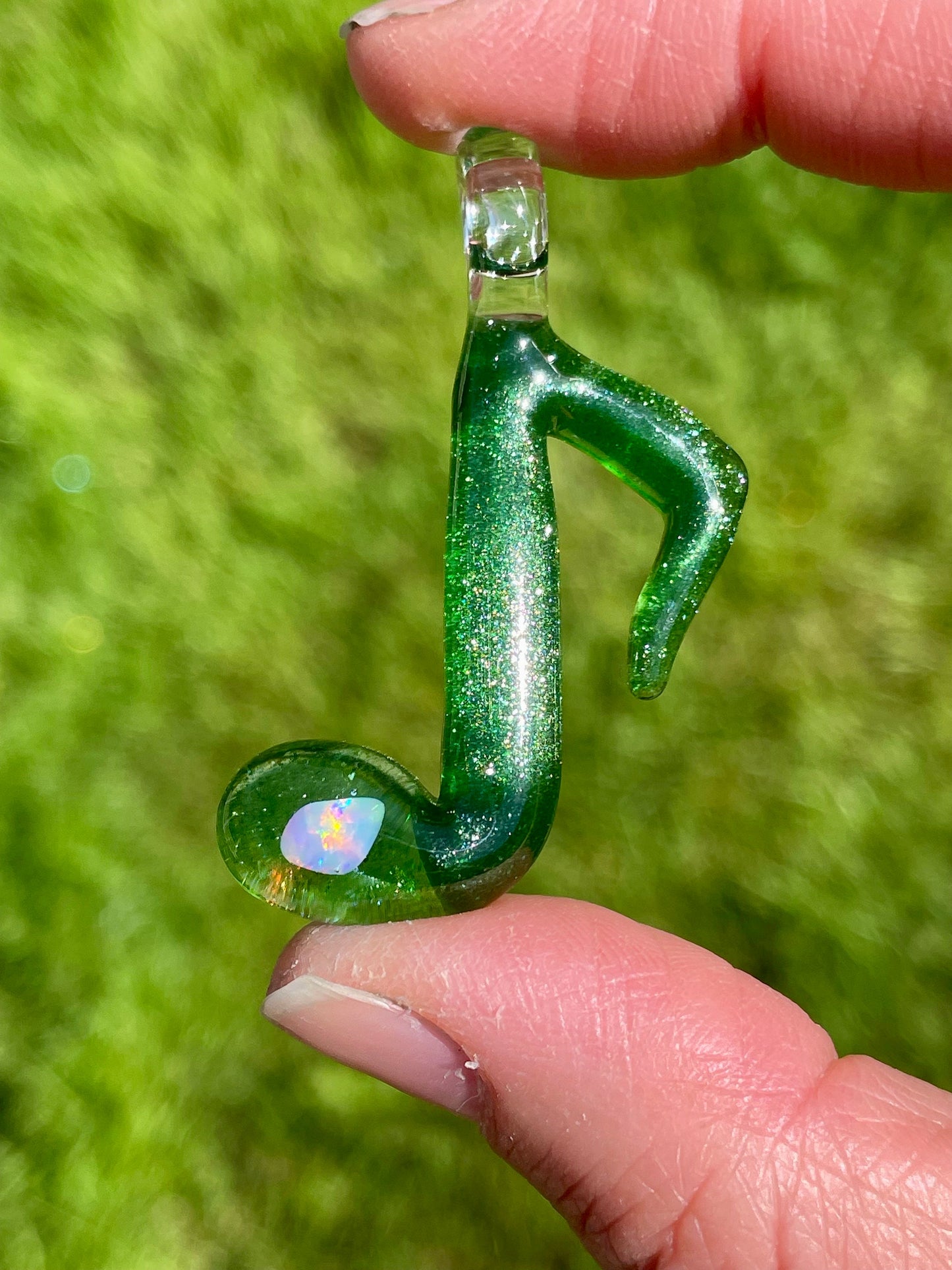 Glass Music Note Pendant, Opal Necklace for Her, Simple Music Jewelry, October Birthstone, Anniversary Gift, Valentines Day Gift for Wife