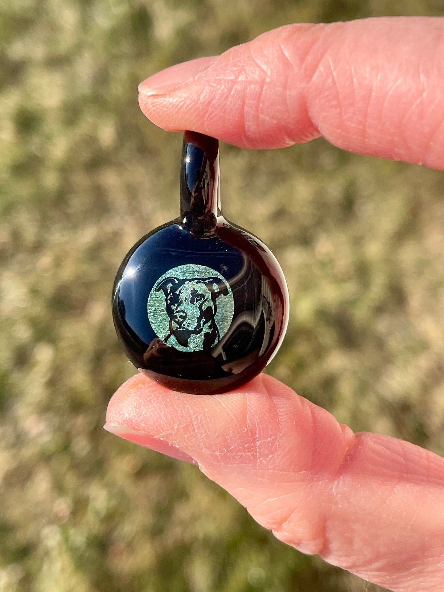 Blown Glass Necklace, Pitbull Mom Gifts, Rescue dog mom jewelry, birthday mom gift from dog, American Staffordshire Terrier, dog lover gift