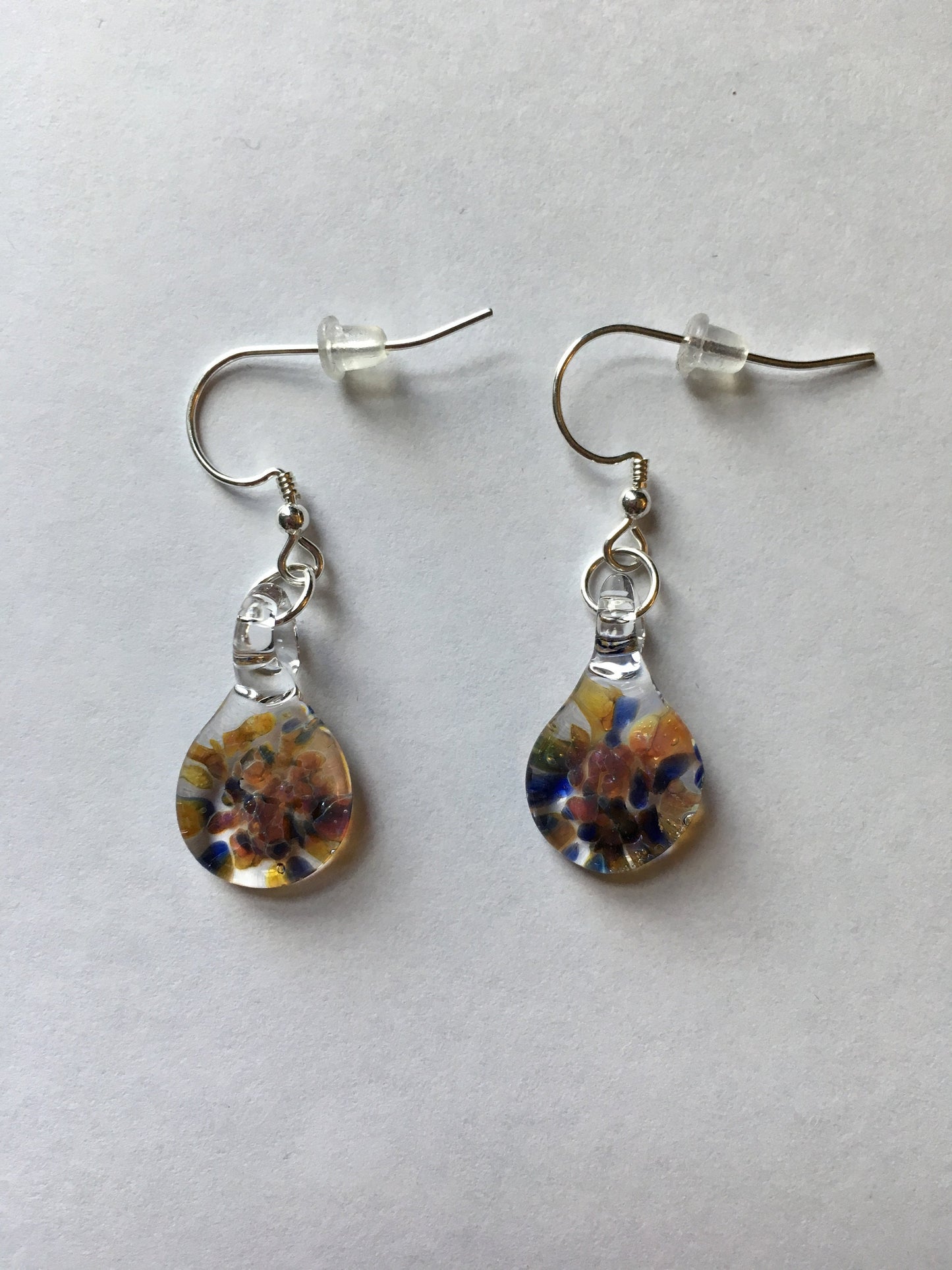 Blue and Beige Dangle Earrings for Women, Blown Glass Earrings, cute boho drop earrings, birthday gift for sister, Handmade gift for Mom