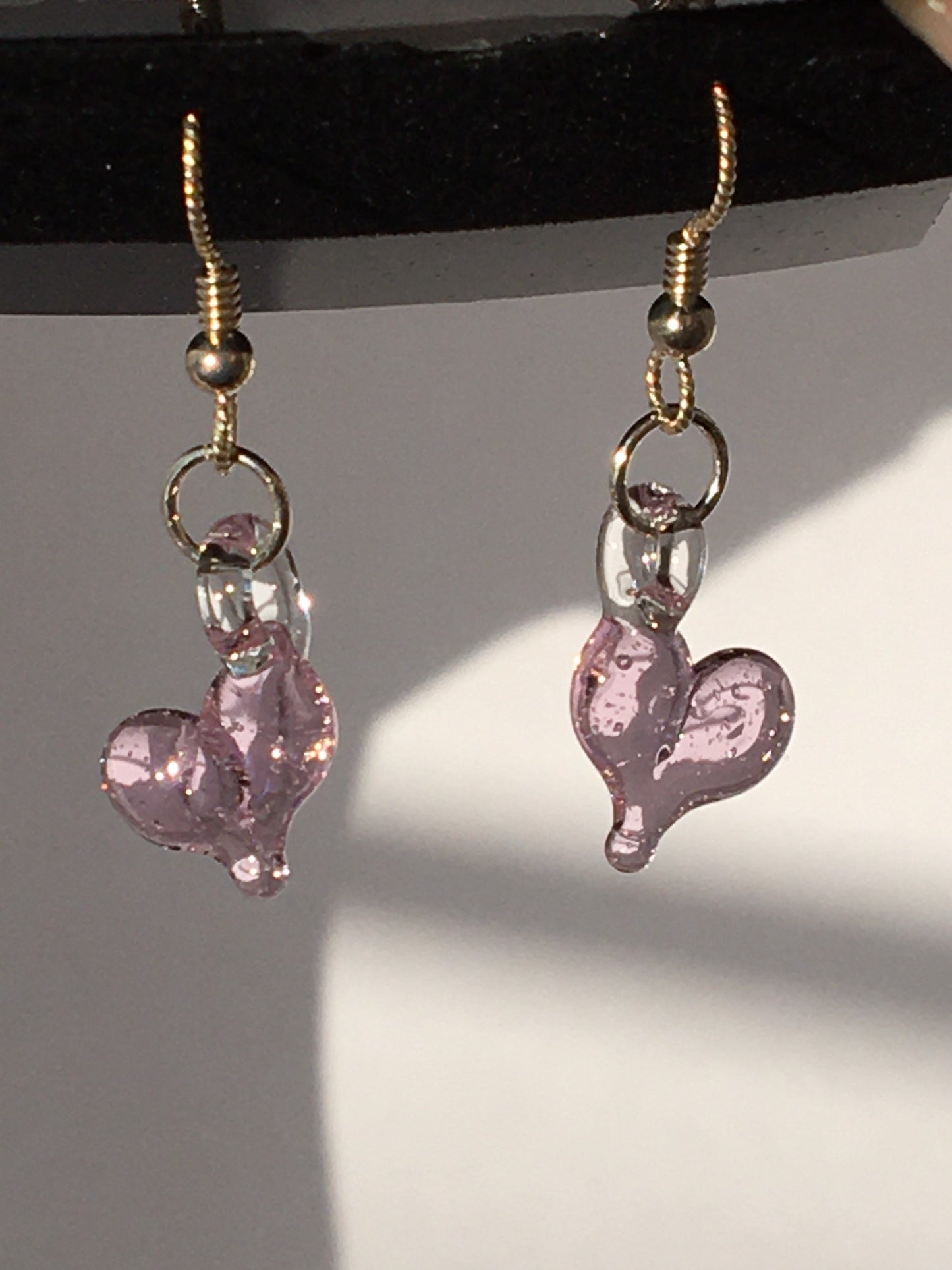 Perfect Mothers Day Pink Heart Earrings, Glass Lampwork Earrings, Heart Drop Earrings, small heart dangle earrings, birthday present, simple