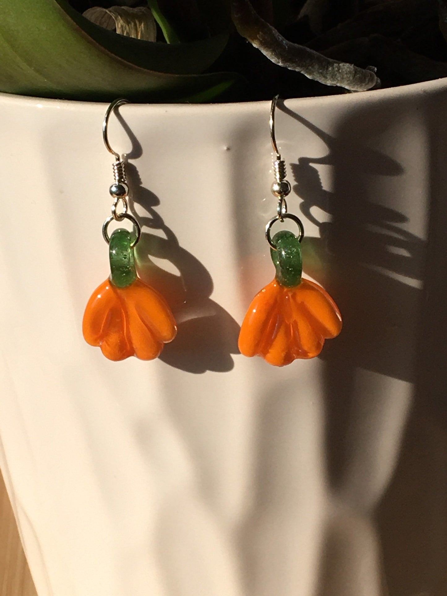 Glass Pumpkins Hand Blown, Dangle Earring, Halloween jewelry, trending now, one of a kind, festive gift for her, pumpkin jewelry for friend