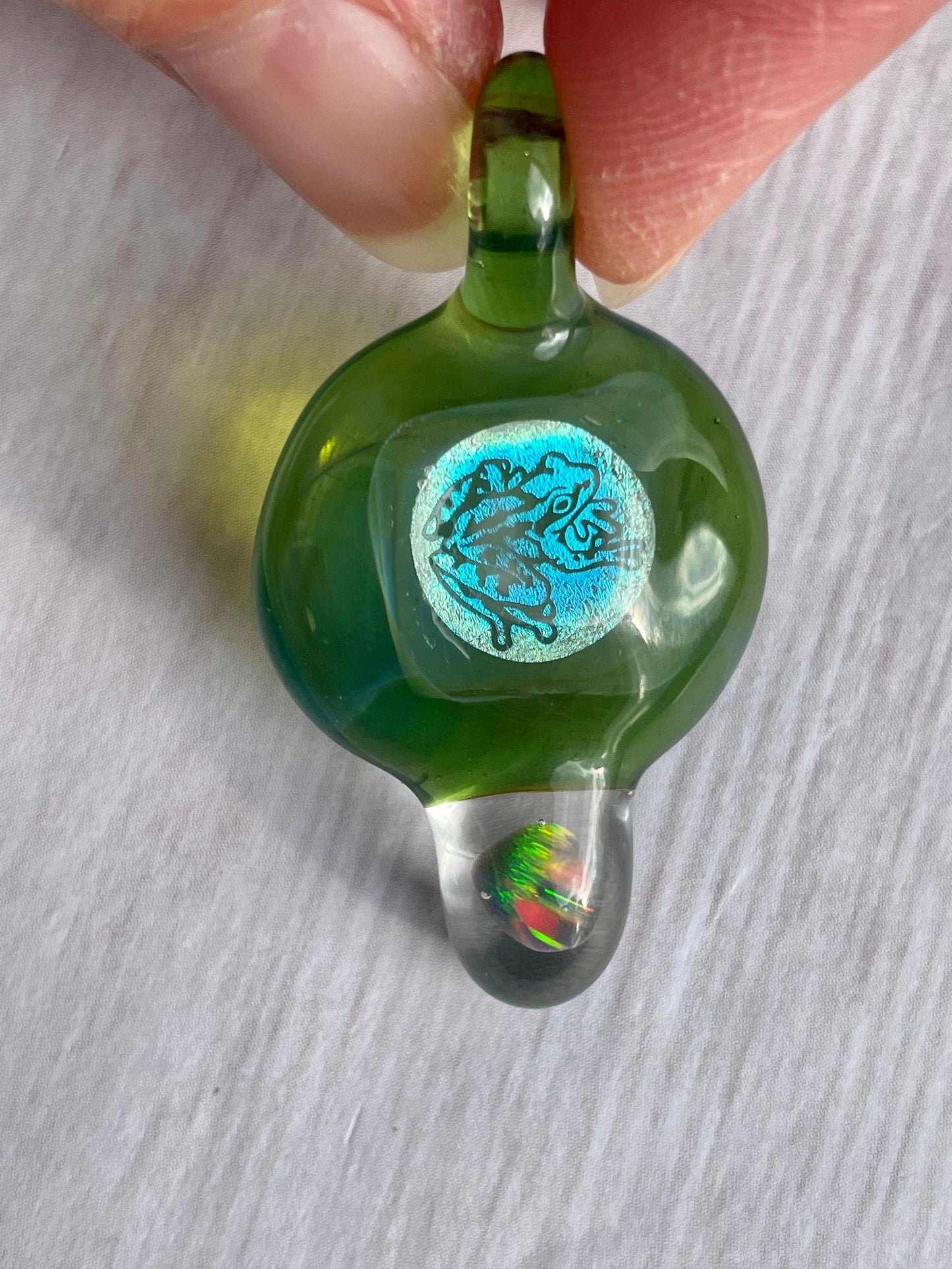 Blown Glass Opal Pendant Necklace, Tree Frog Jewelry, Boro Glass Jewelry, Frog lover Gift for her, birthday gift for daughter, Green Jewelry