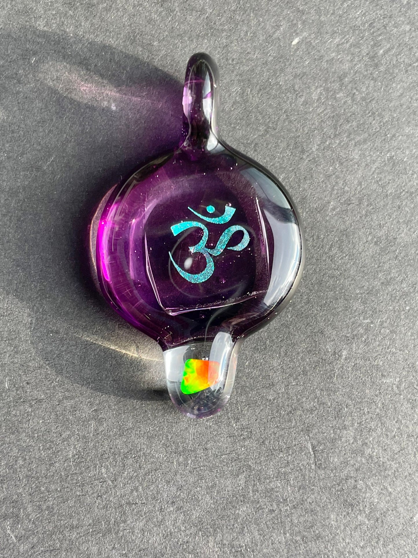 Aum Pendant Necklace for her, Om Meditation Necklace, Blown Glass Dichroic Necklace, Birthday gift for sister, Yoga Necklace, Namaste Gift