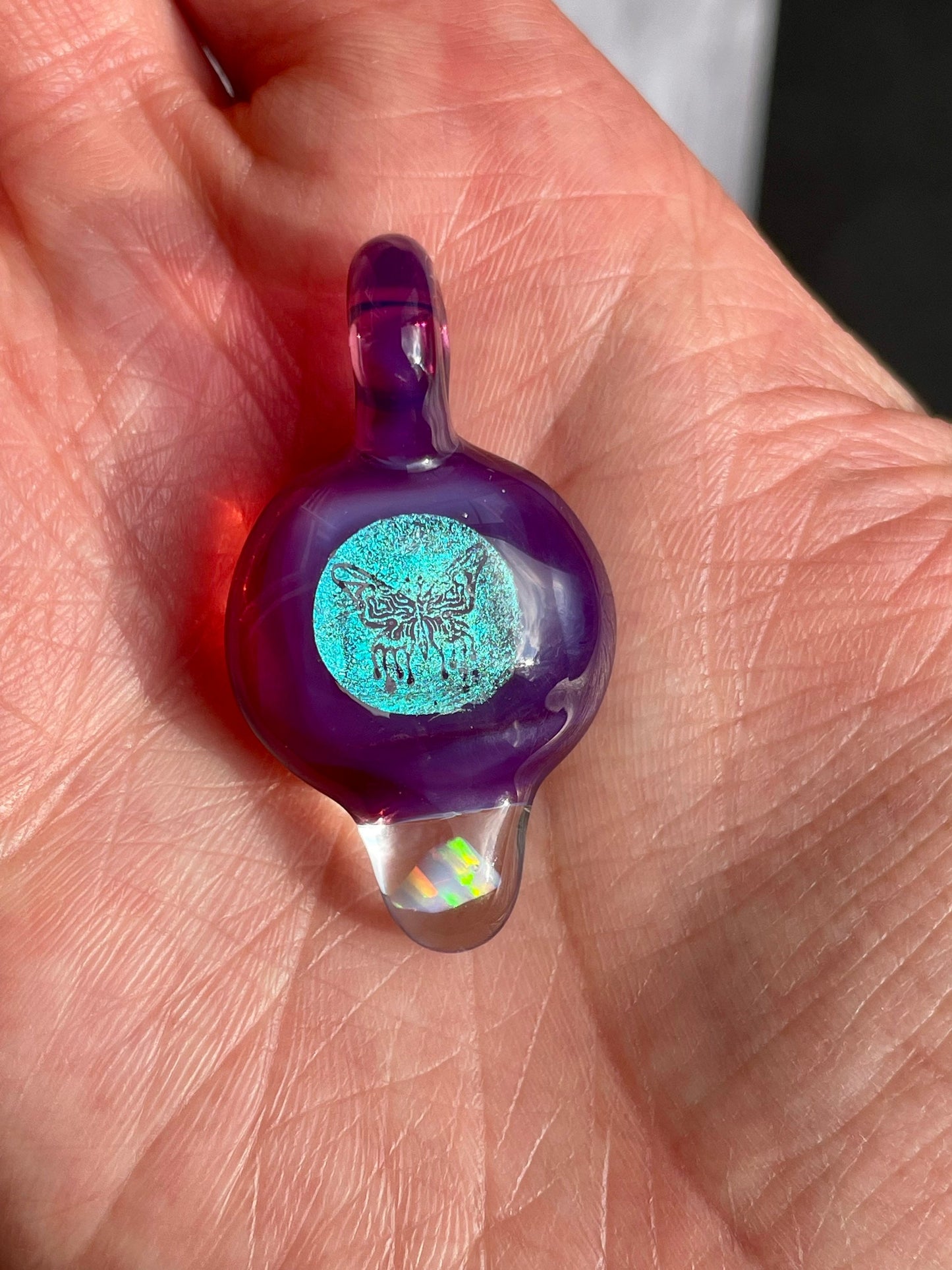 Purple Butterfly Necklace for Daughter - Butterfly Charm for Women - Small Glass Opal Pendant - Birthday Gift for Sister - Lampwork Bead