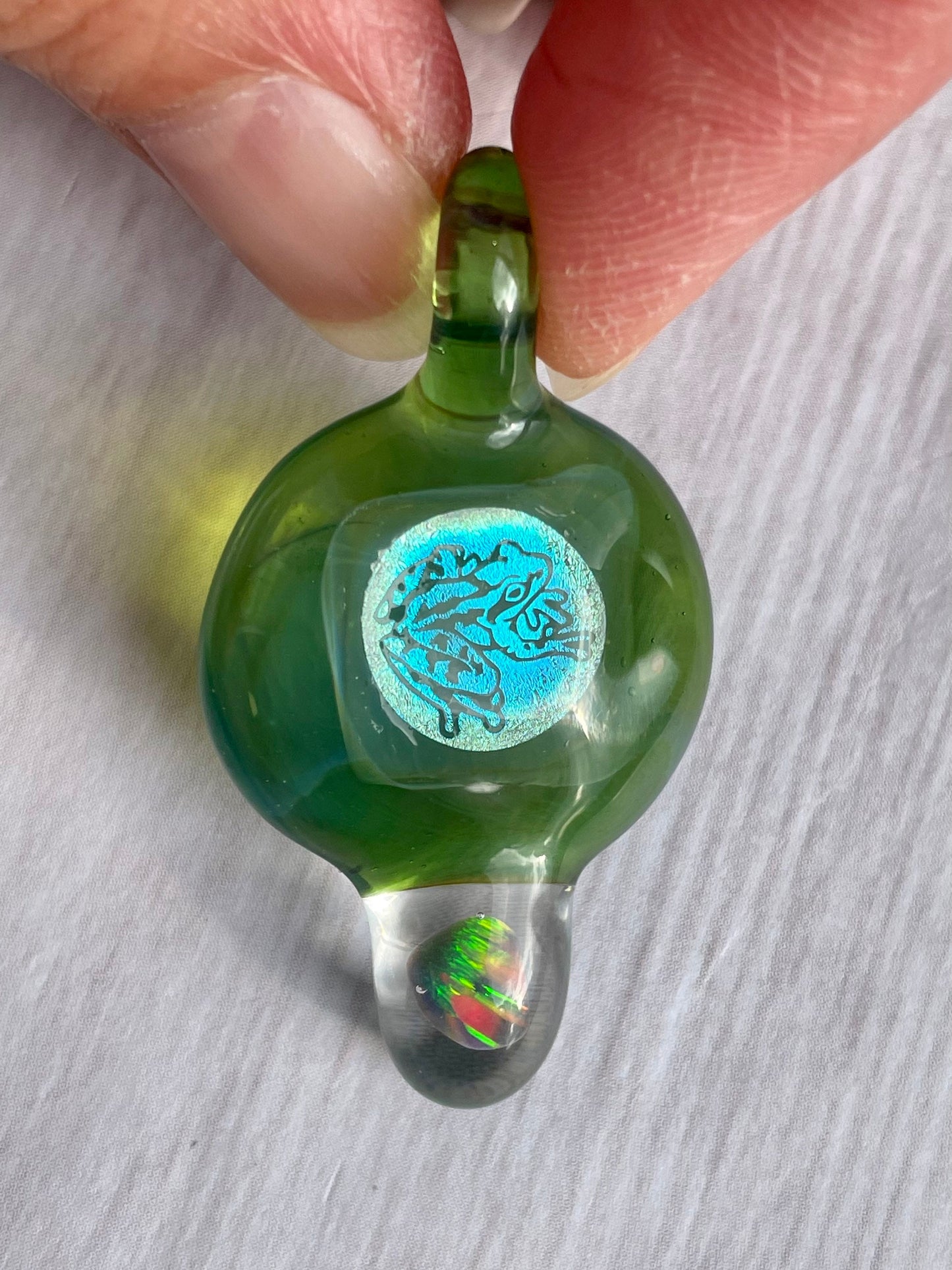Blown Glass Opal Pendant Necklace, Tree Frog Jewelry, Boro Glass Jewelry, Frog lover Gift for her, birthday gift for daughter, Green Jewelry