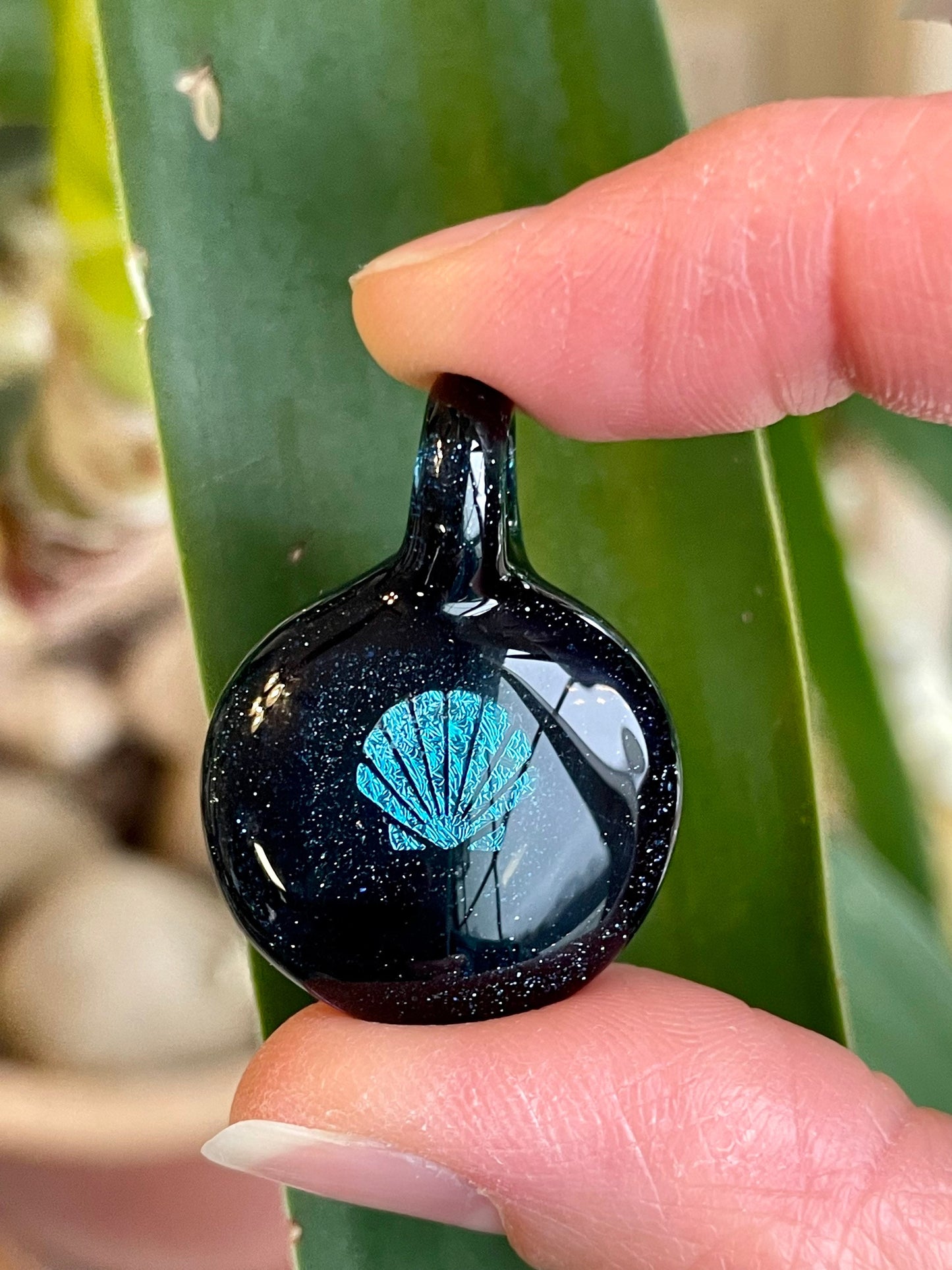 Blue Seashell Necklace Gift for Her - Small Glass Pendant - Sister Birthday Gift - Ocean Inspired Jewelry - Gift Idea- Unique Beach Pendant