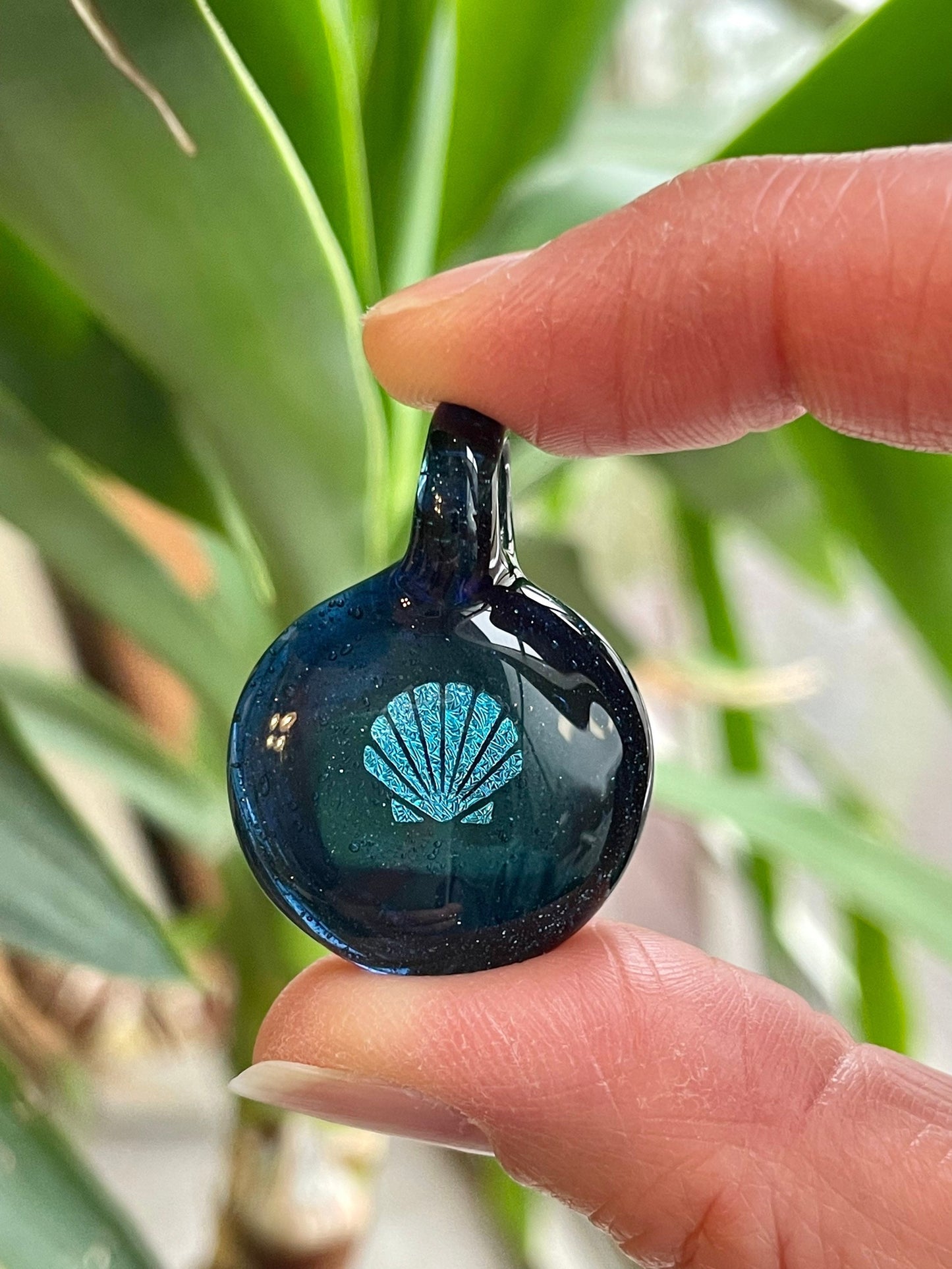 Blue Seashell Necklace Gift for Her - Small Glass Pendant - Sister Birthday Gift - Ocean Inspired Jewelry - Gift Idea- Unique Beach Pendant