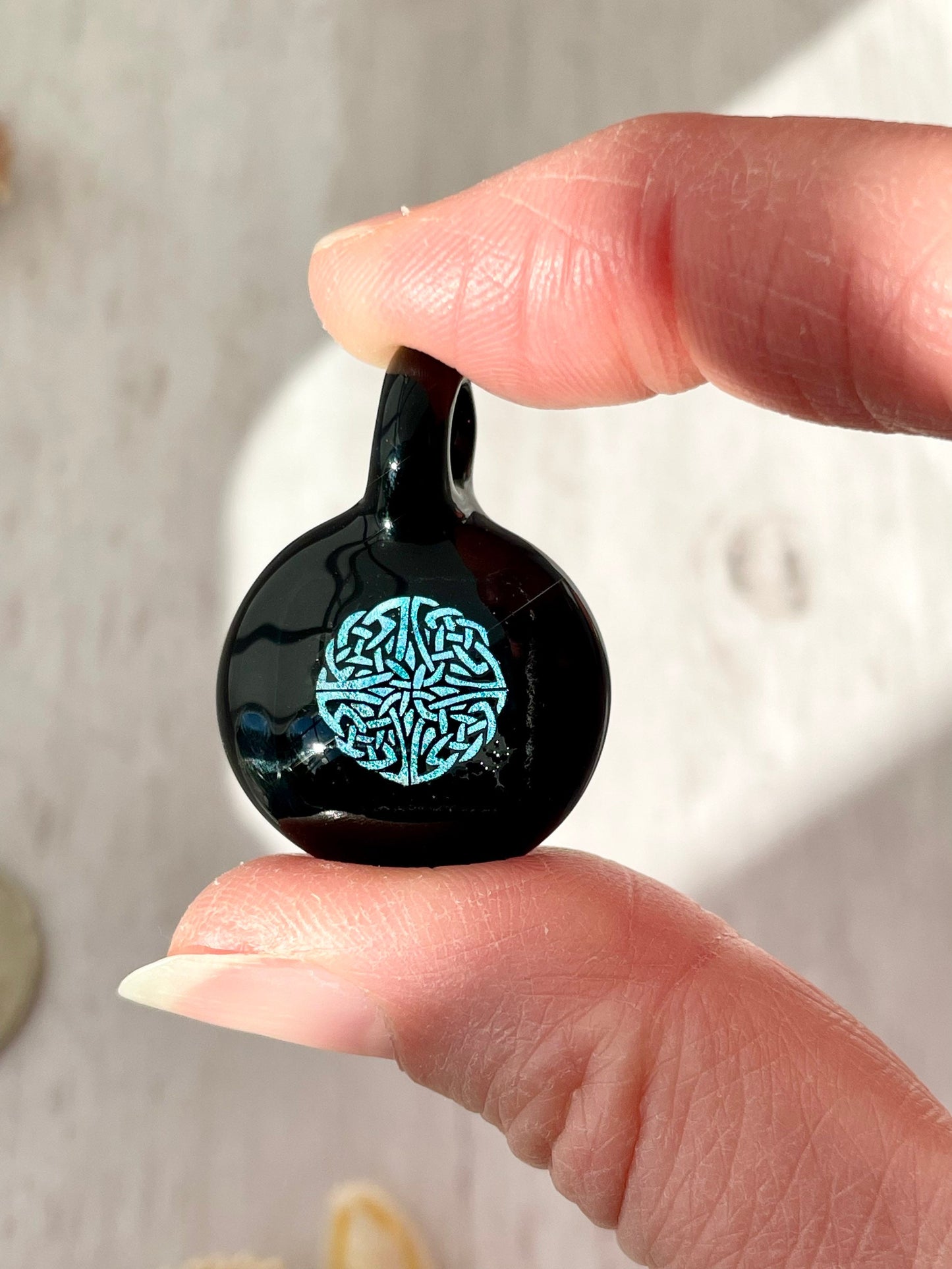 Blown Glass Necklace, Celtic Jewelry, Irish Jewelry, Dichroic Glass Necklace, Present for sister for her, Boho Pendant Necklace Trinity Knot