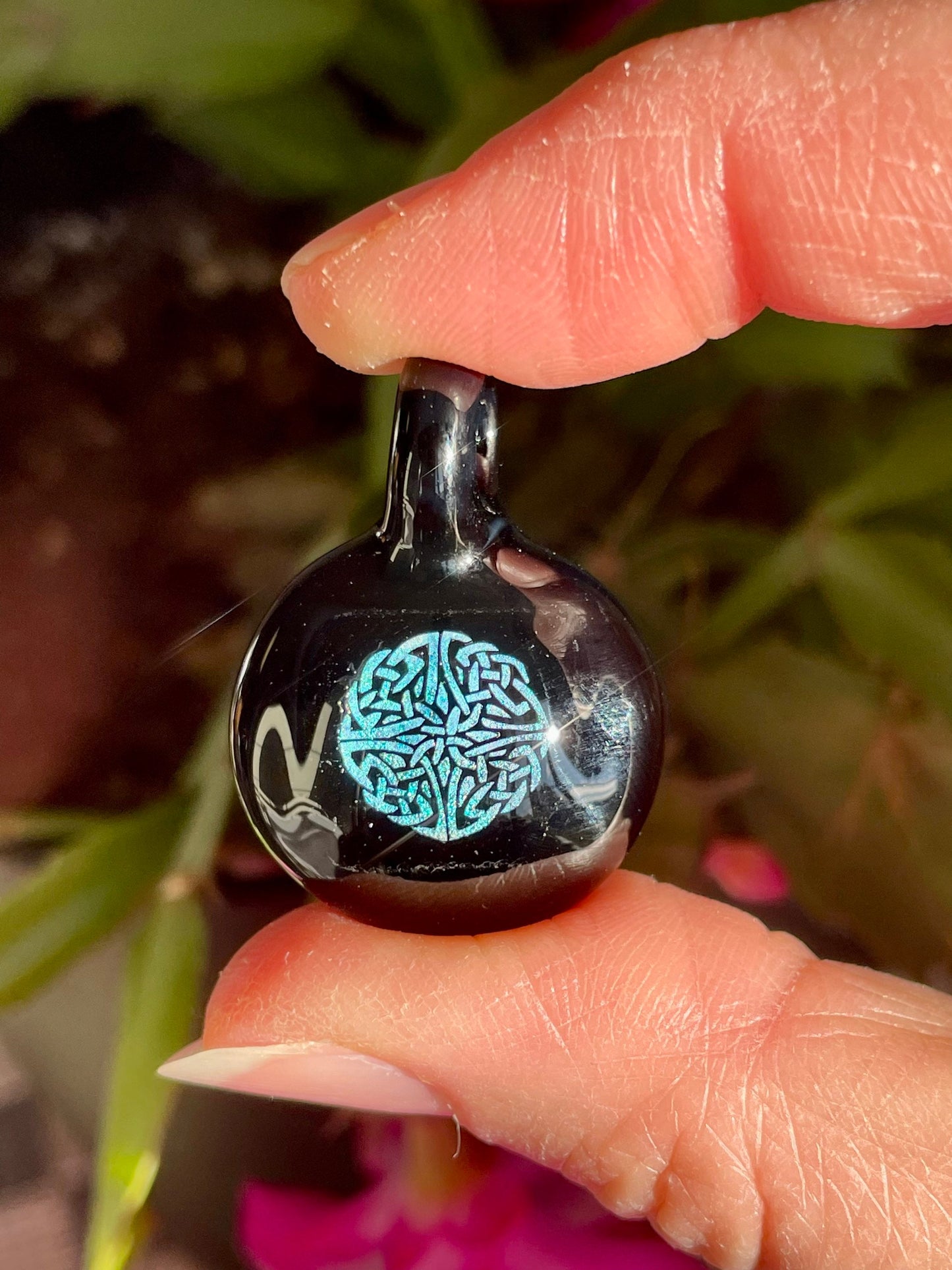 Blown Glass Necklace, Celtic Jewelry, Irish Jewelry, Dichroic Glass Necklace, Present for sister for her, Boho Pendant Necklace Trinity Knot