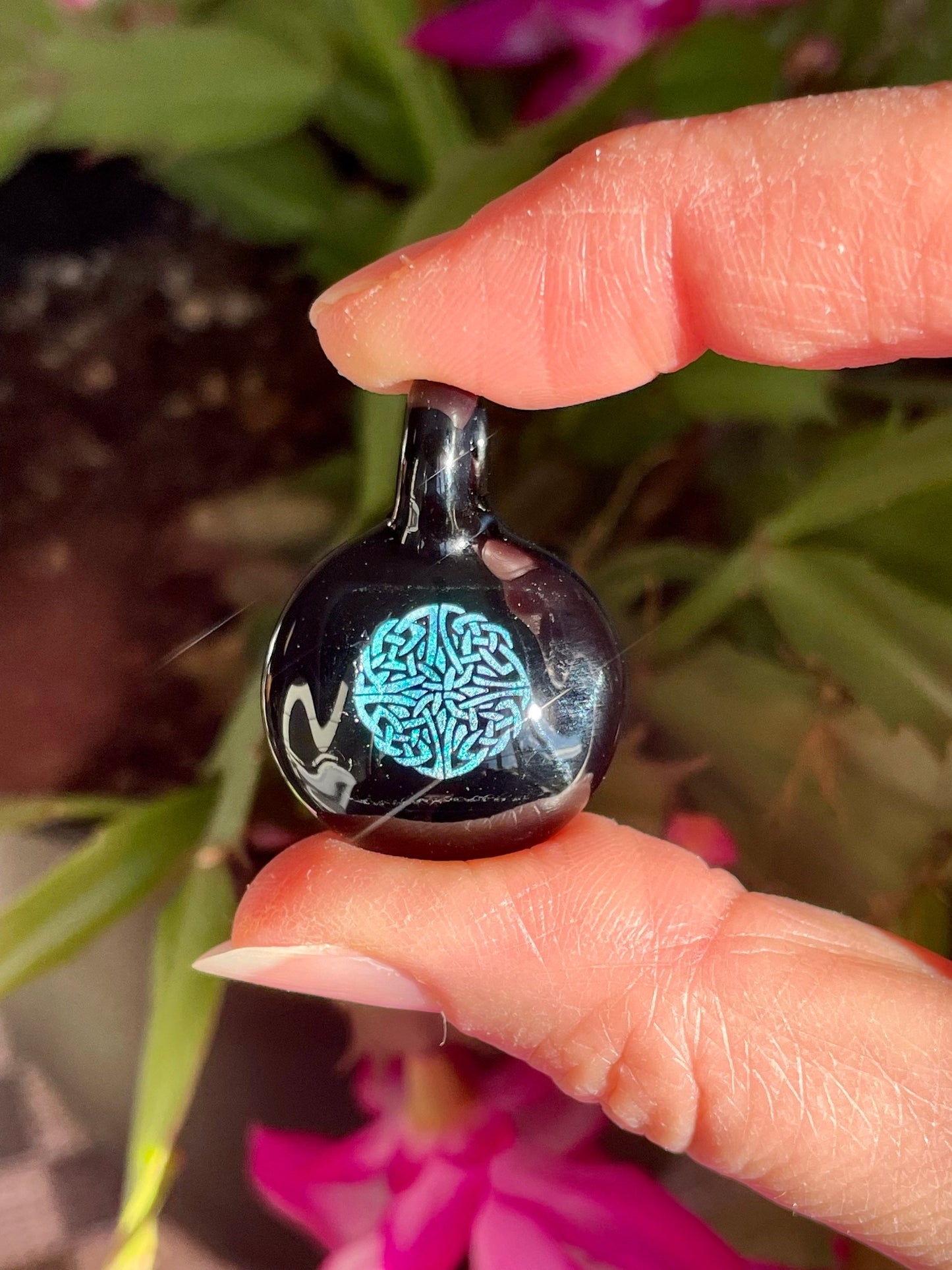 Blown Glass Necklace, Celtic Jewelry, Irish Jewelry, Dichroic Glass Necklace, Present for sister for her, Boho Pendant Necklace Trinity Knot
