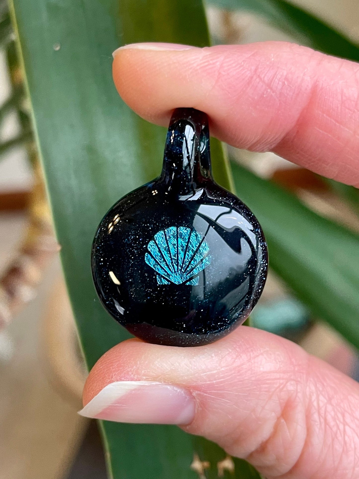 Blue Seashell Necklace Gift for Her - Small Glass Pendant - Sister Birthday Gift - Ocean Inspired Jewelry - Gift Idea- Unique Beach Pendant
