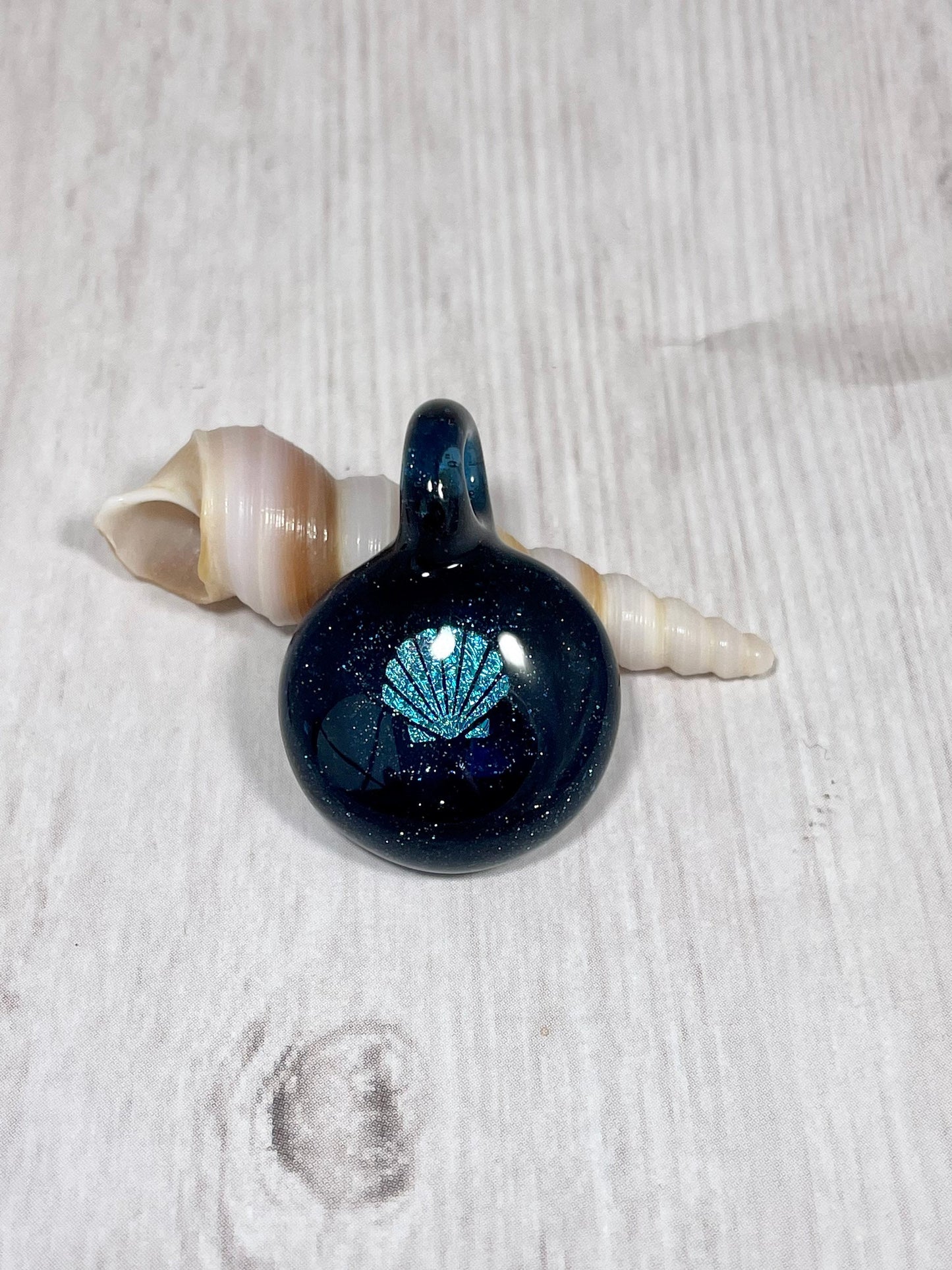 Blue Seashell Necklace Gift for Her - Small Glass Pendant - Sister Birthday Gift - Ocean Inspired Jewelry - Gift Idea- Unique Beach Pendant