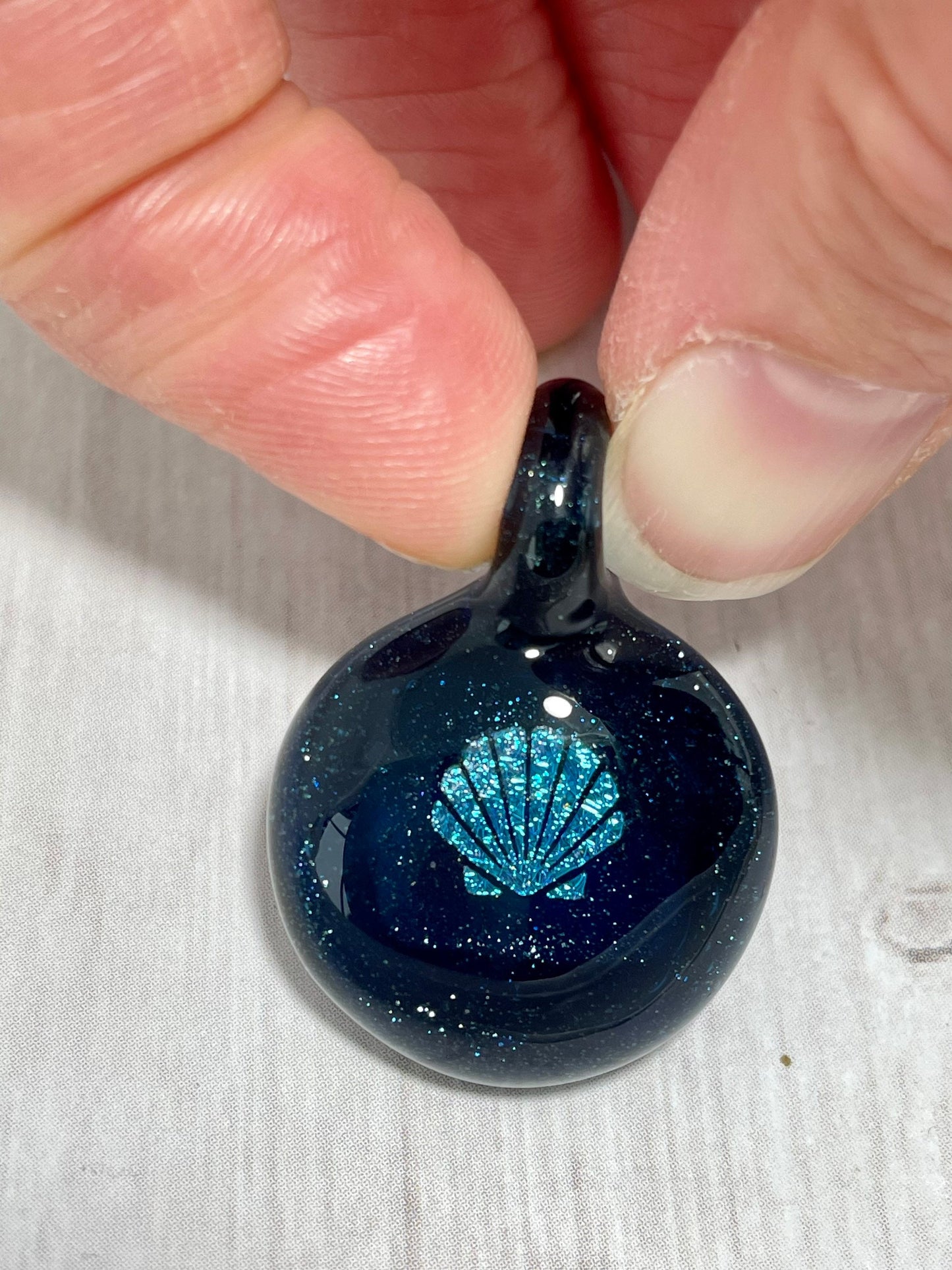 Blue Seashell Necklace Gift for Her - Small Glass Pendant - Sister Birthday Gift - Ocean Inspired Jewelry - Gift Idea- Unique Beach Pendant
