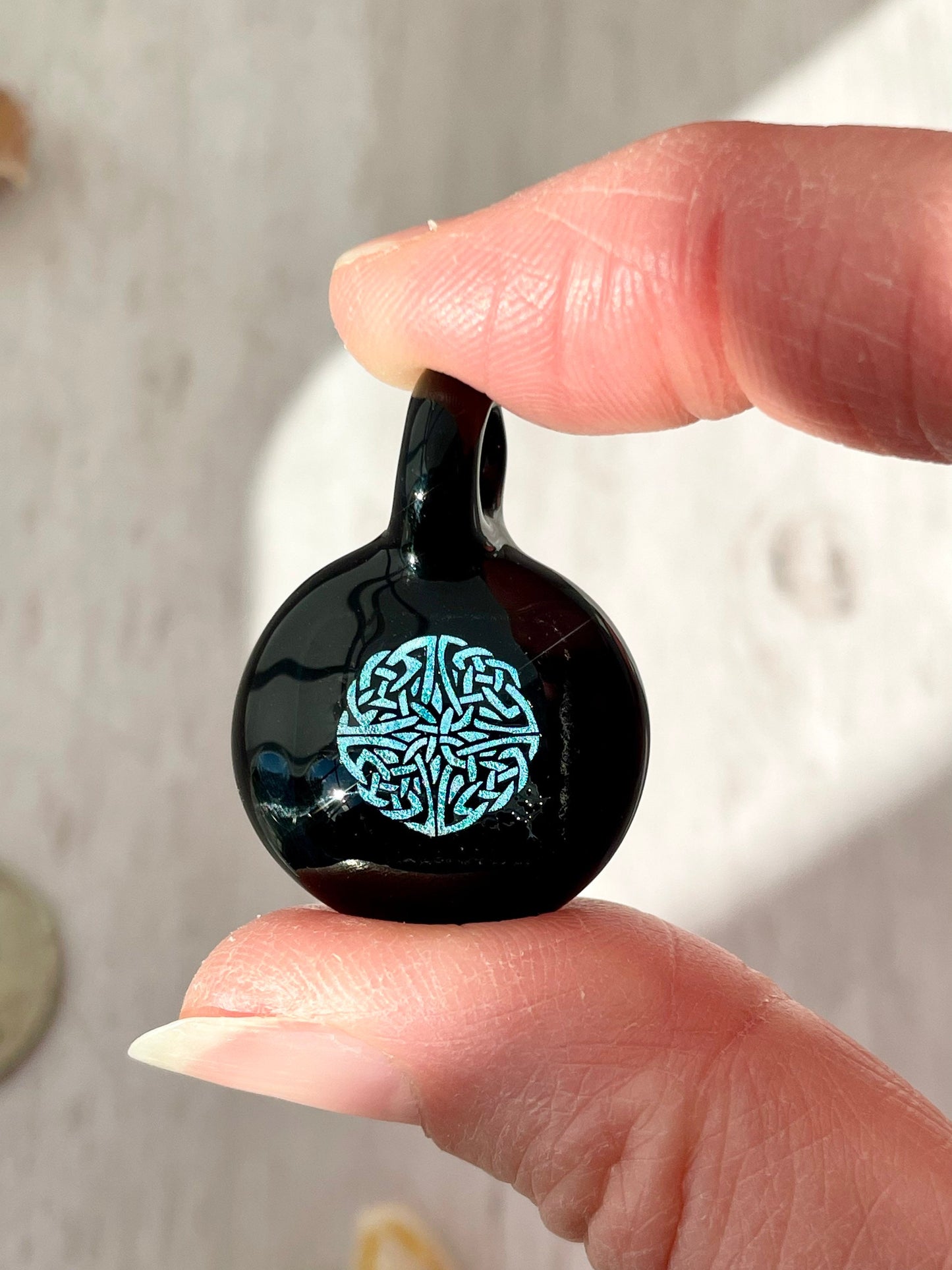 Blown Glass Necklace, Celtic Jewelry, Irish Jewelry, Dichroic Glass Necklace, Present for sister for her, Boho Pendant Necklace Trinity Knot