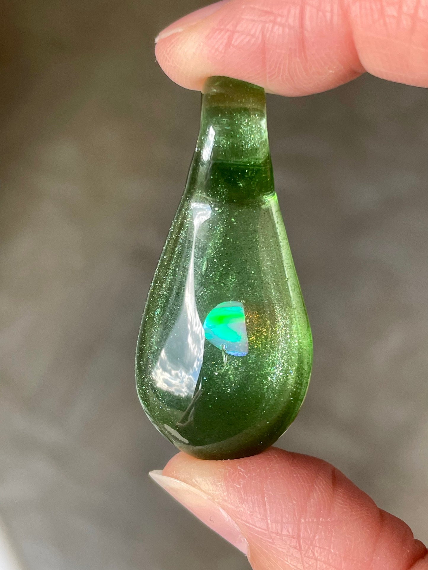 Small Glass Opal Pendant, Enchanting Green Necklace, Mystical Jewelry, Unique Birthday Gift for her, Valentines Day Gift, Gift for Graduate