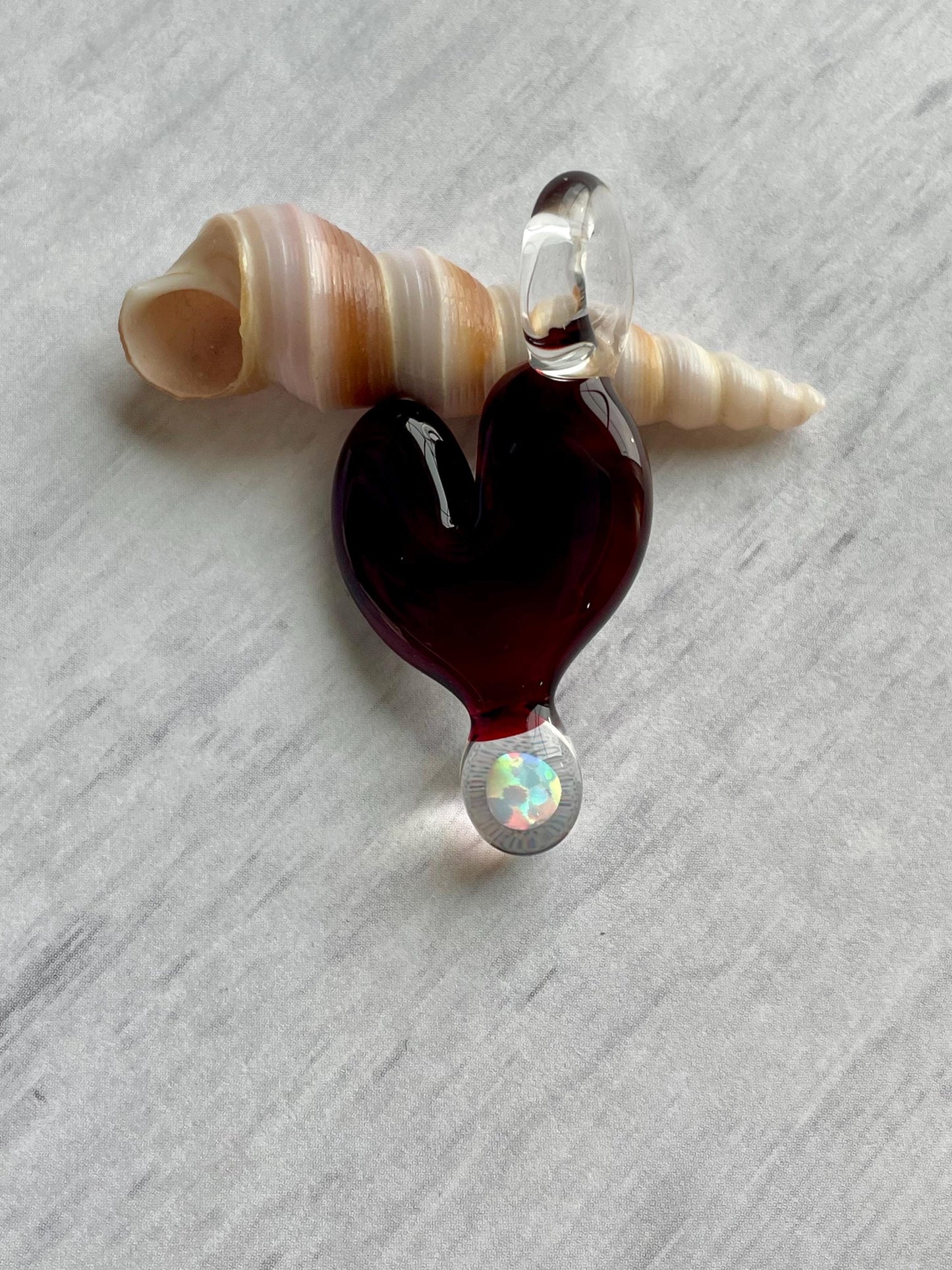 Blown Glass Heart Pendant Opal Necklace for Her, Simple Heart Jewelry, Birthday Gift for wife, Anniversary Gift, grad gift for girlfriend