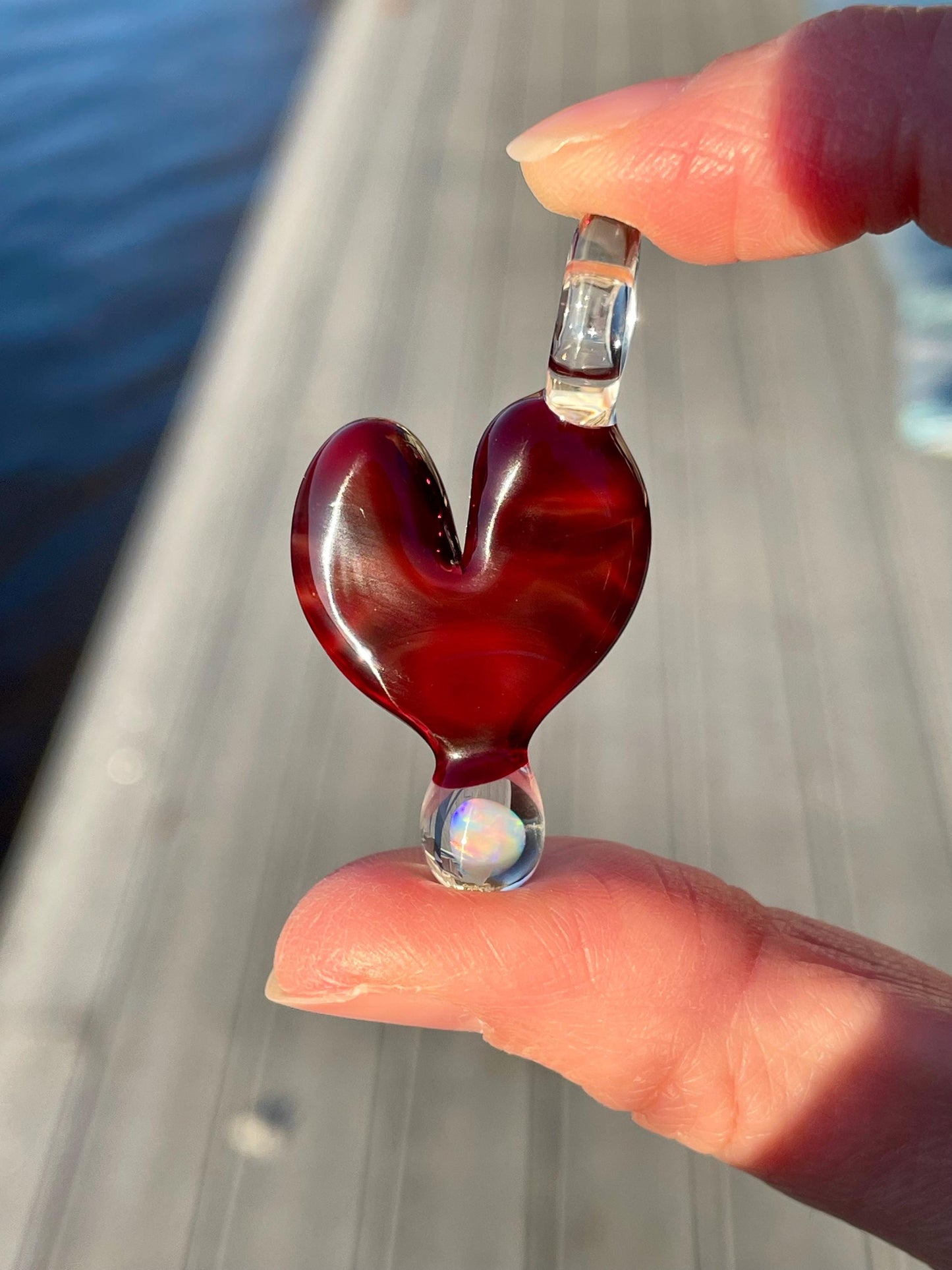 Blown Glass Heart Pendant Opal Necklace for Her, Simple Heart Jewelry, Birthday Gift for wife, Anniversary Gift, grad gift for girlfriend