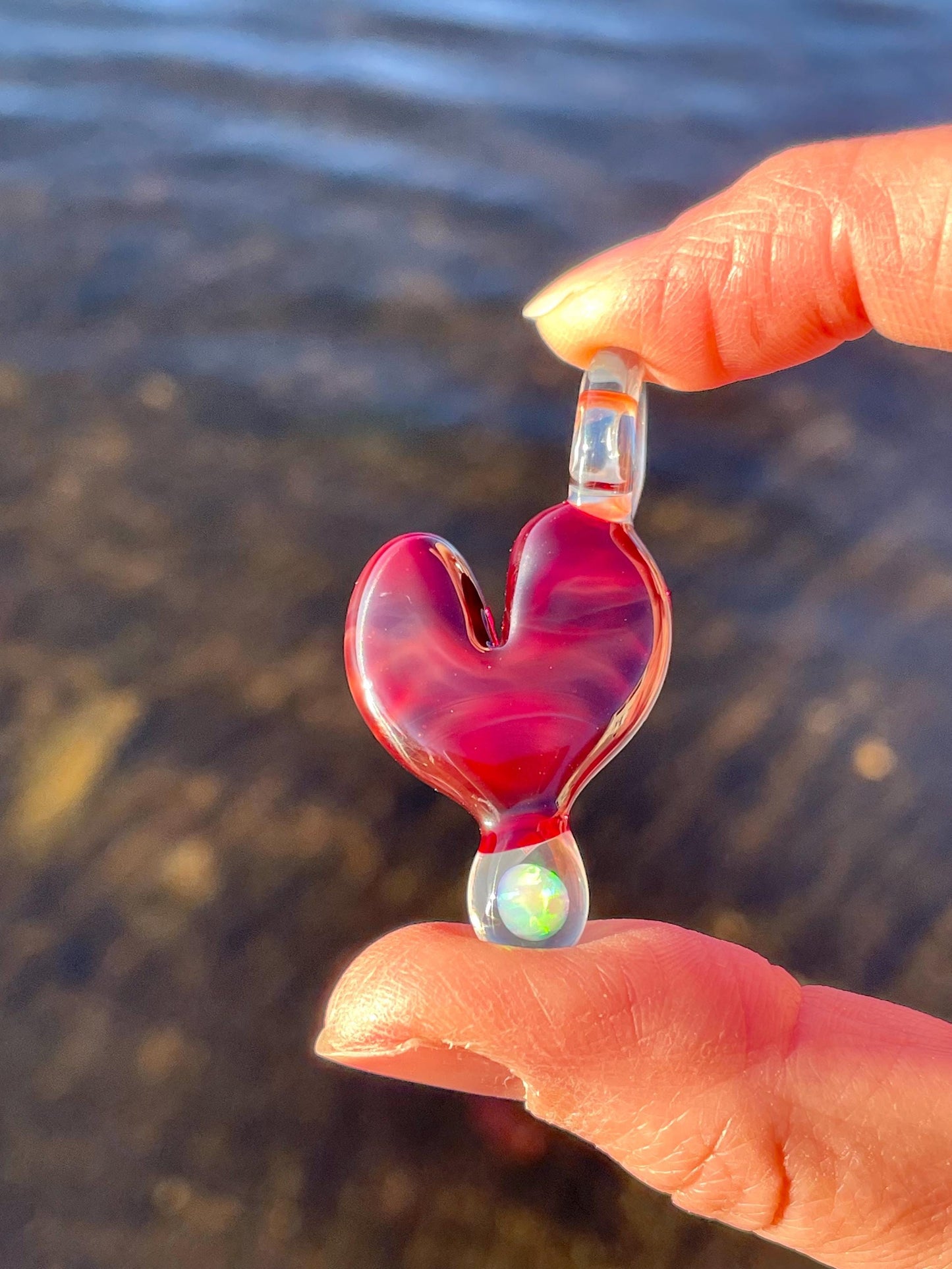 Blown Glass Heart Pendant Opal Necklace for Her, Simple Heart Jewelry, Birthday Gift for wife, Anniversary Gift, grad gift for girlfriend