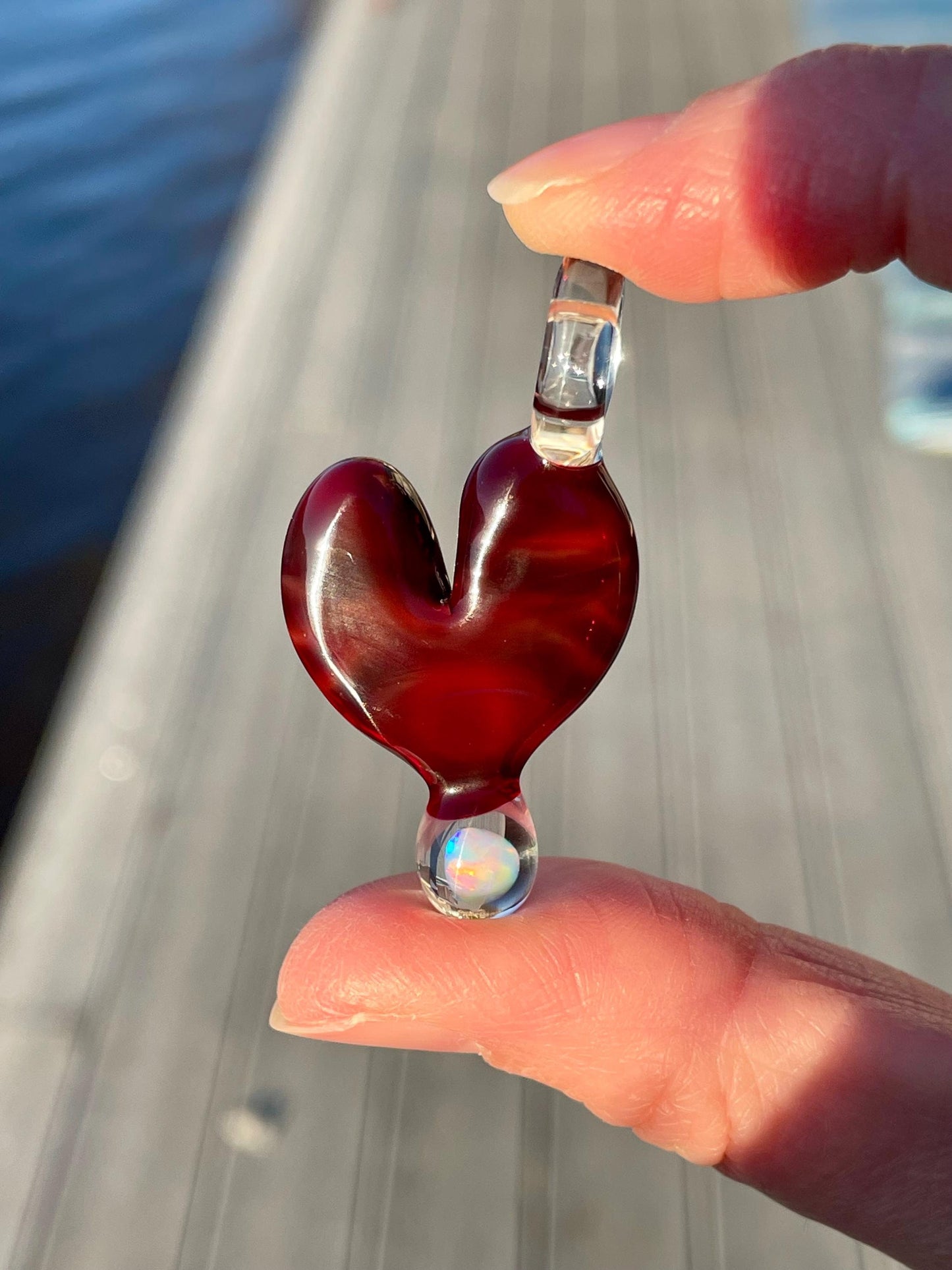 Blown Glass Heart Pendant Opal Necklace for Her, Simple Heart Jewelry, Birthday Gift for wife, Anniversary Gift, grad gift for girlfriend