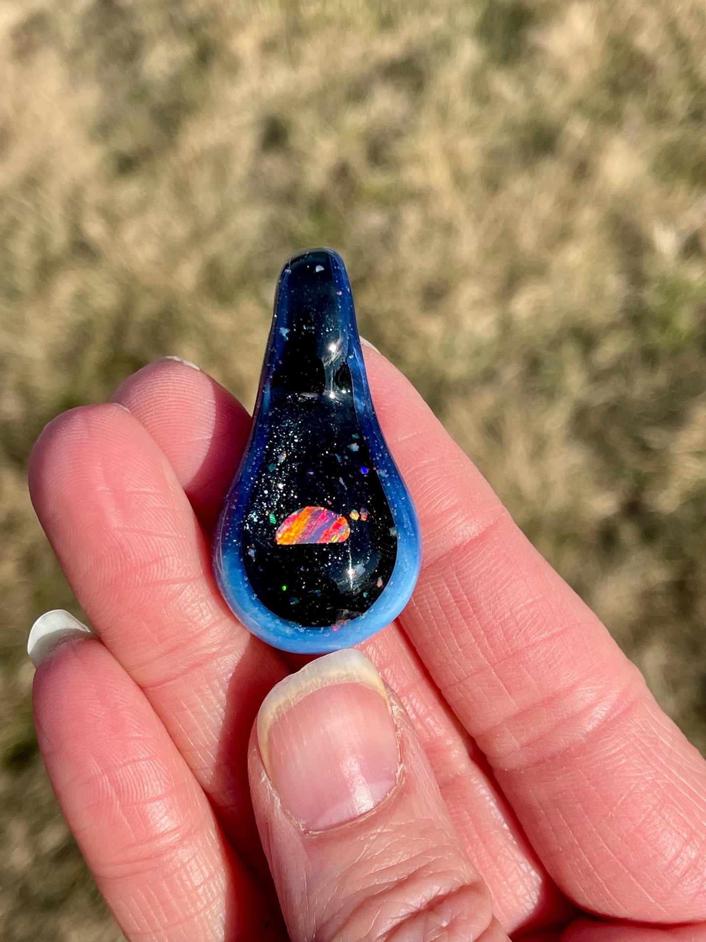 Beautiful Rainbow Opal Necklace, Glass Opal Pendant, Artistic Gifts for her, Blown Glass Opal Pendant, Valentines Day Gift, Birthday Gift