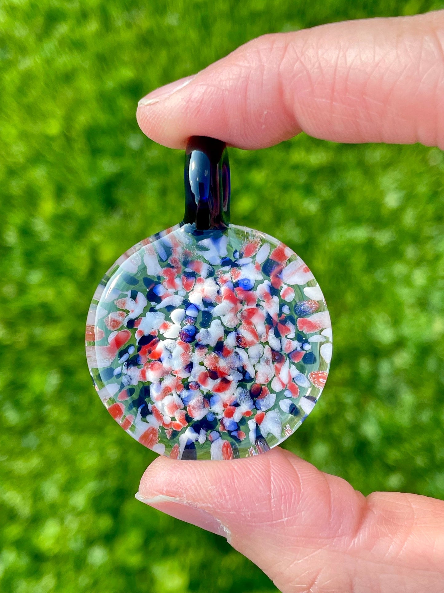 Red White and Blue Necklace, Blown Glass Pendant for women, Gift for her, Graduation gift ideas, Unique Patriotic Necklace, Handmade Jewelry