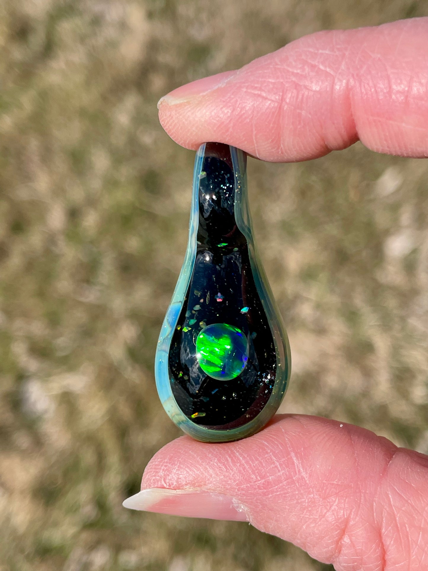Handmade Small Glass Opal Pendant Necklace, Handmade Galaxy Pendant, Mothers Day Gift for her, one of a kind Birthday Gift Idea for daughter