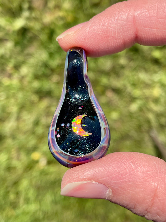 Moon Crystal Pendant, Moon Opal Necklace for Women, Small Glass Space Pendant, Moon Necklace Birthday Gift for her, Mothers Day Gift Idea