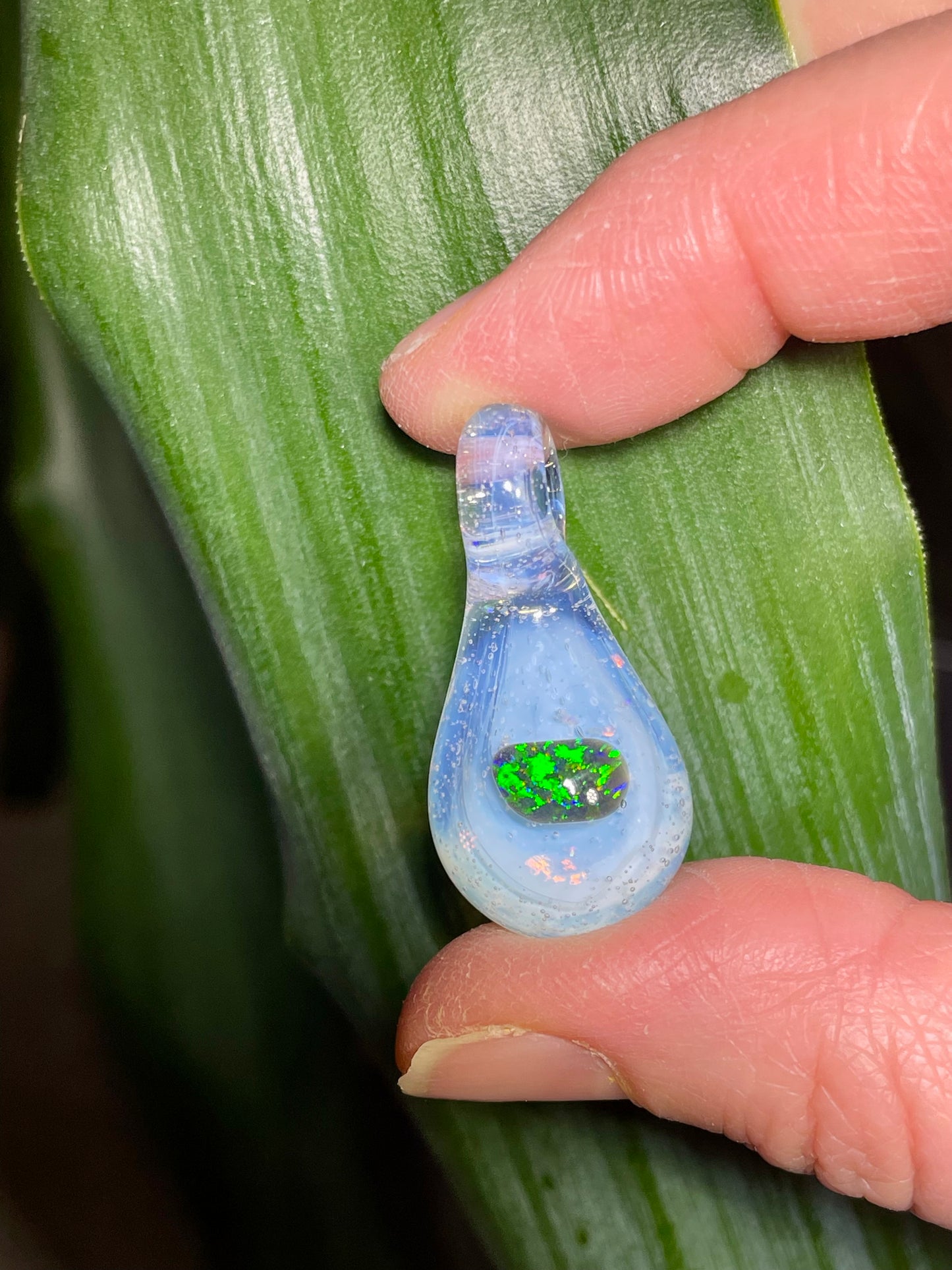 Handmade Glass Blown Opal Pendant, Mystical Opal Necklace, Gemstone Jewelry, Pendant Necklace, Birthday Gift, Mothers Day Gift, Easter Gift