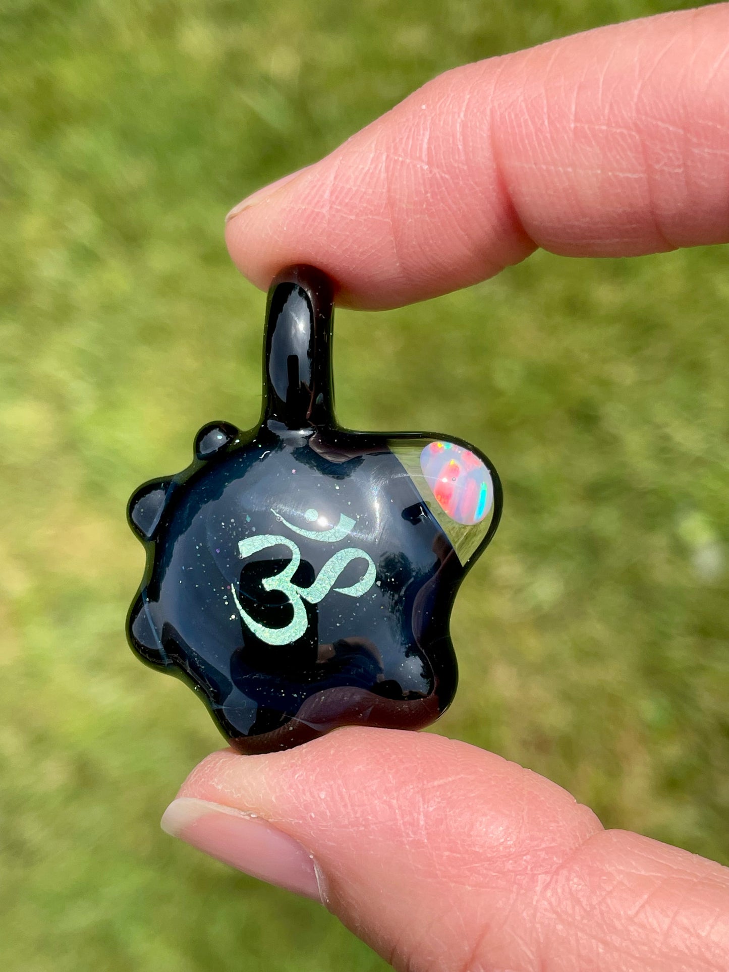 Aum Pendant Necklace for him, Om Meditation Necklace, Blown Glass Dichroic Necklace, Birthday gift for brother, Yoga Necklace, Namaste Gift