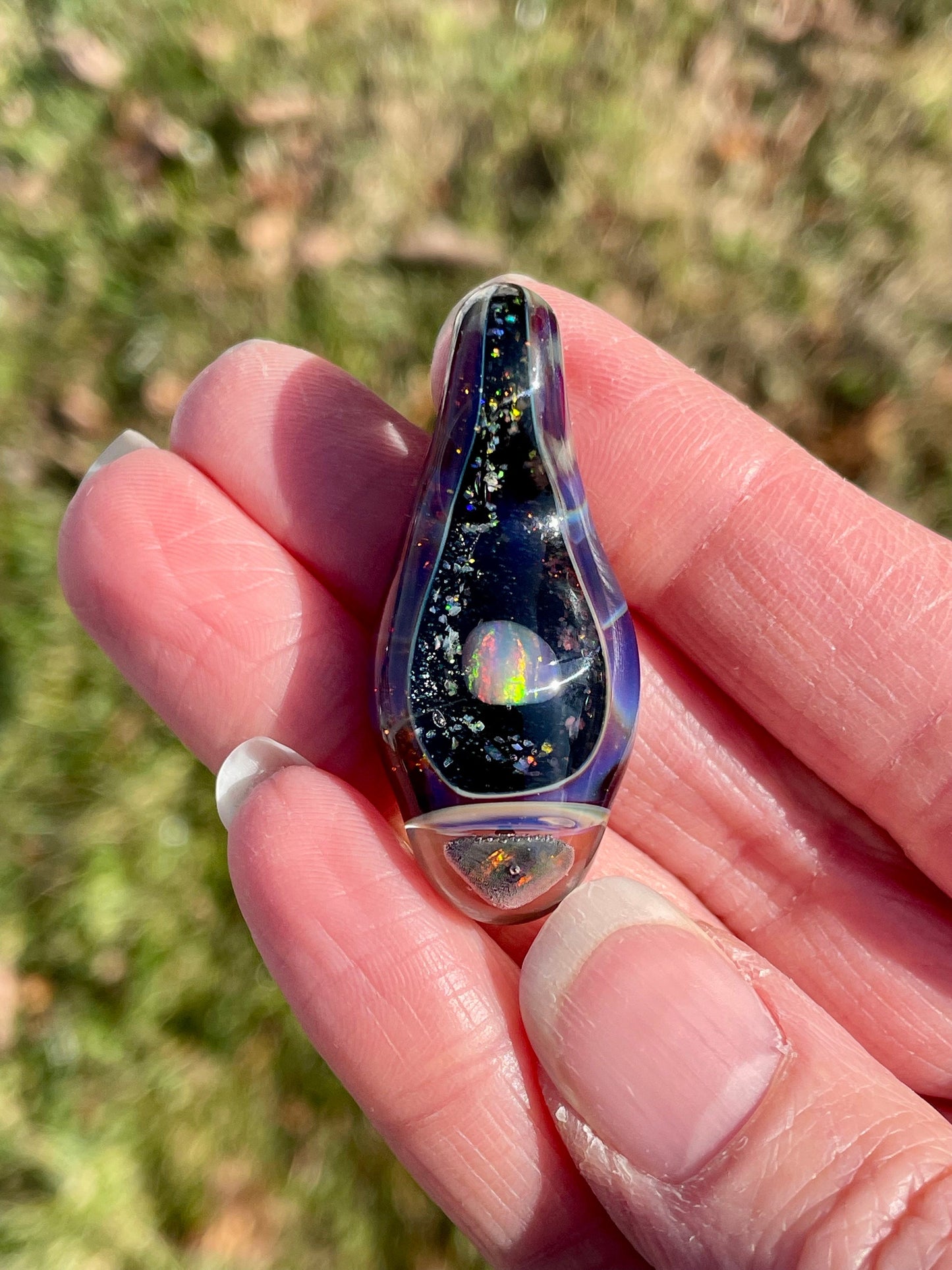 Unique Glass Blown Opal Pendant Necklace, Artisan Jewelry for her, Galaxy Pendant for him, Birthday Gift for wife, Valentines Day Gift