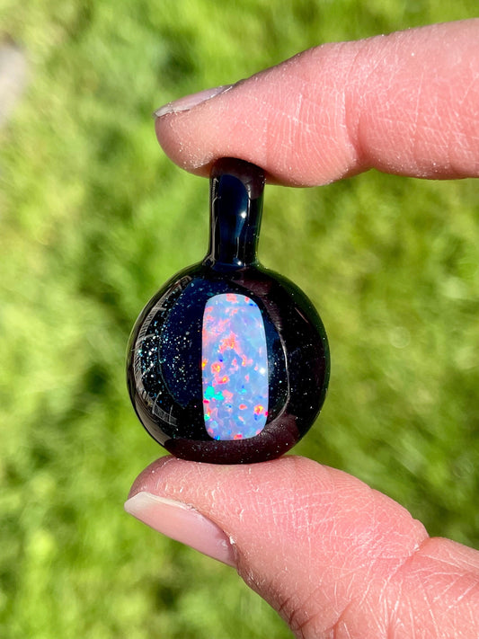 Glass Opal Pendant, Black Glass Pendant, Lampwork Focal Bead, Opal Galaxy Necklace, Unique Gift Ideas, Birthday Gift, Valentines Day Gift