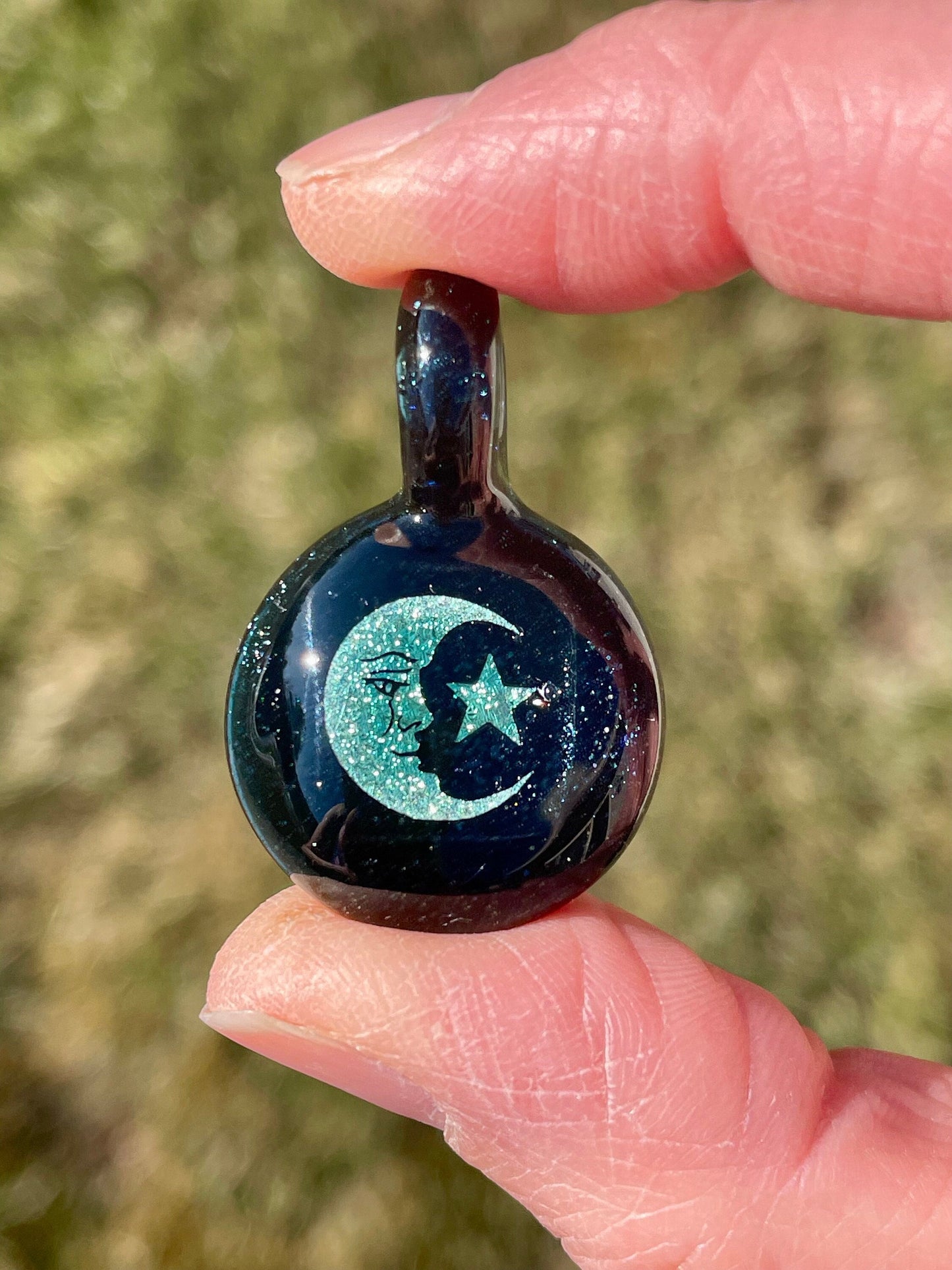 Moon and Star Necklace Pendant gift for her, Blown Glass dichroic pendant, celestial jewelry for daughter, moon and star gift for girlfriend