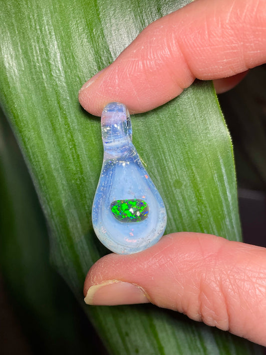 Handmade Glass Blown Opal Pendant, Mystical Opal Necklace, Gemstone Jewelry, Pendant Necklace, Birthday Gift, Mothers Day Gift, Easter Gift