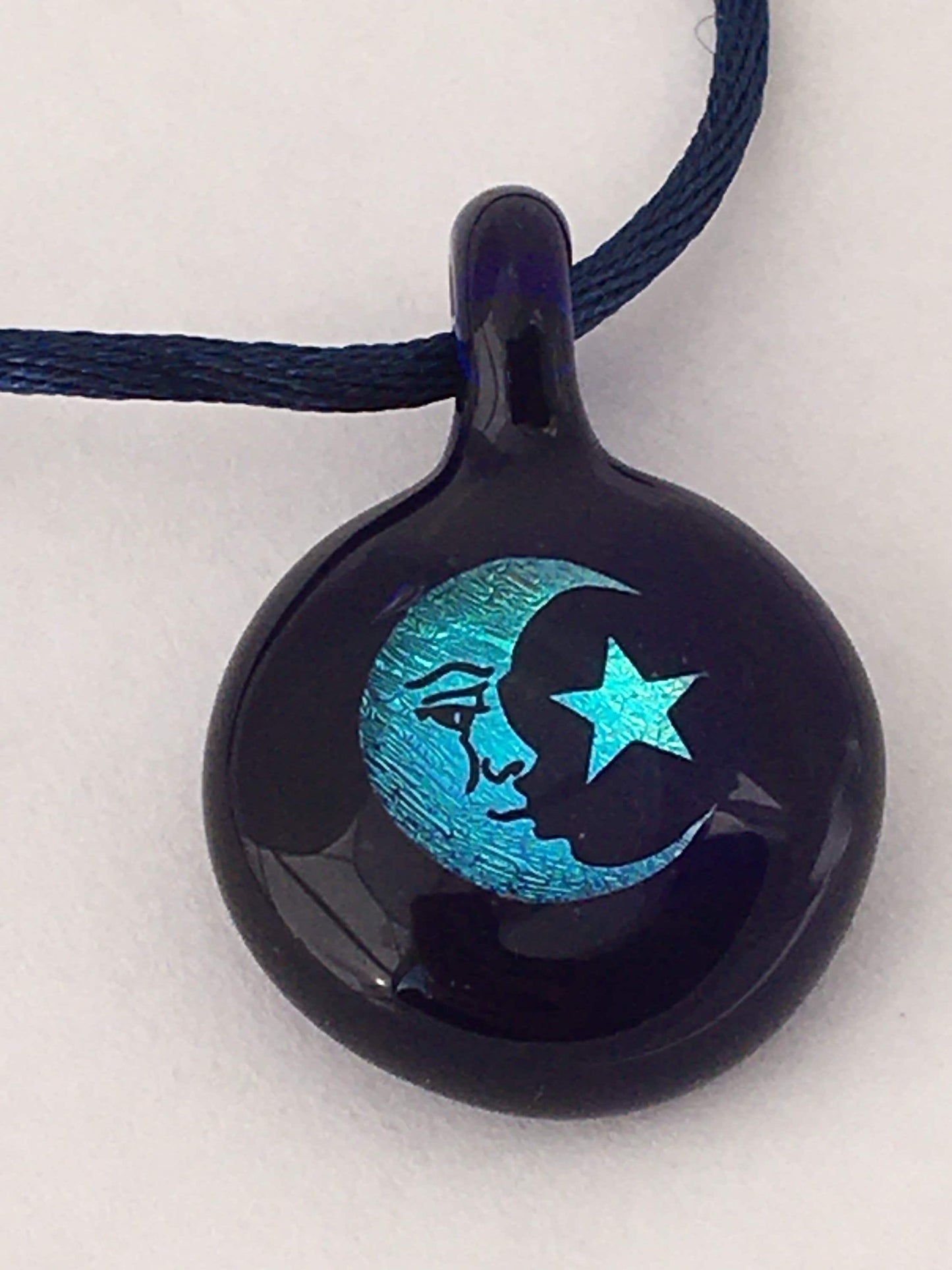 Moon and Star Necklace Pendant gift for her, Blown Glass dichroic pendant, celestial jewelry for daughter, star, moon, gift for girlfriend