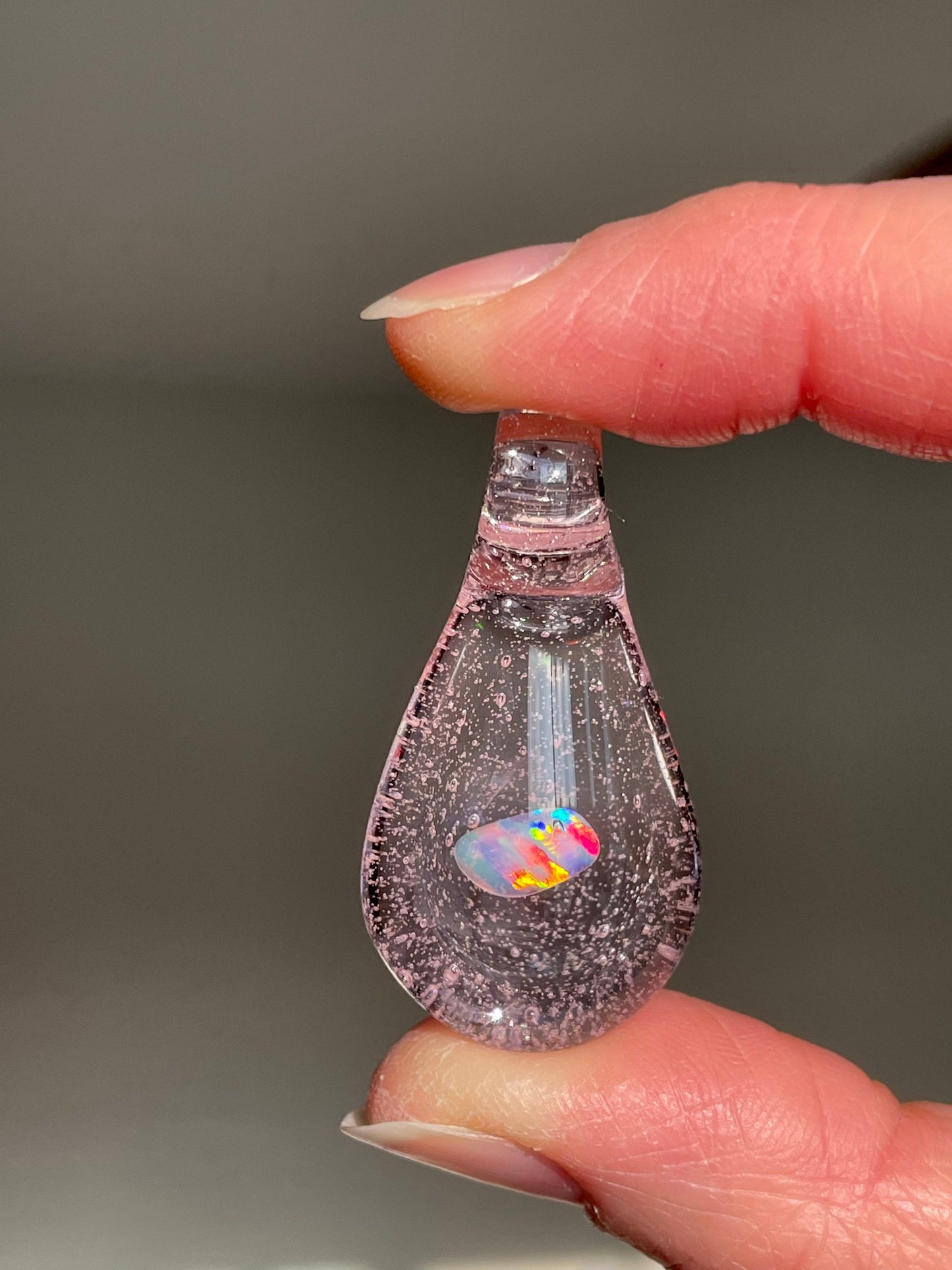 Small Glass Pendant for her, Opal Necklace for her, Pink Opal Crystal, Unique gift for sister, Grad Gift for Daughter, Valentines Day Gift