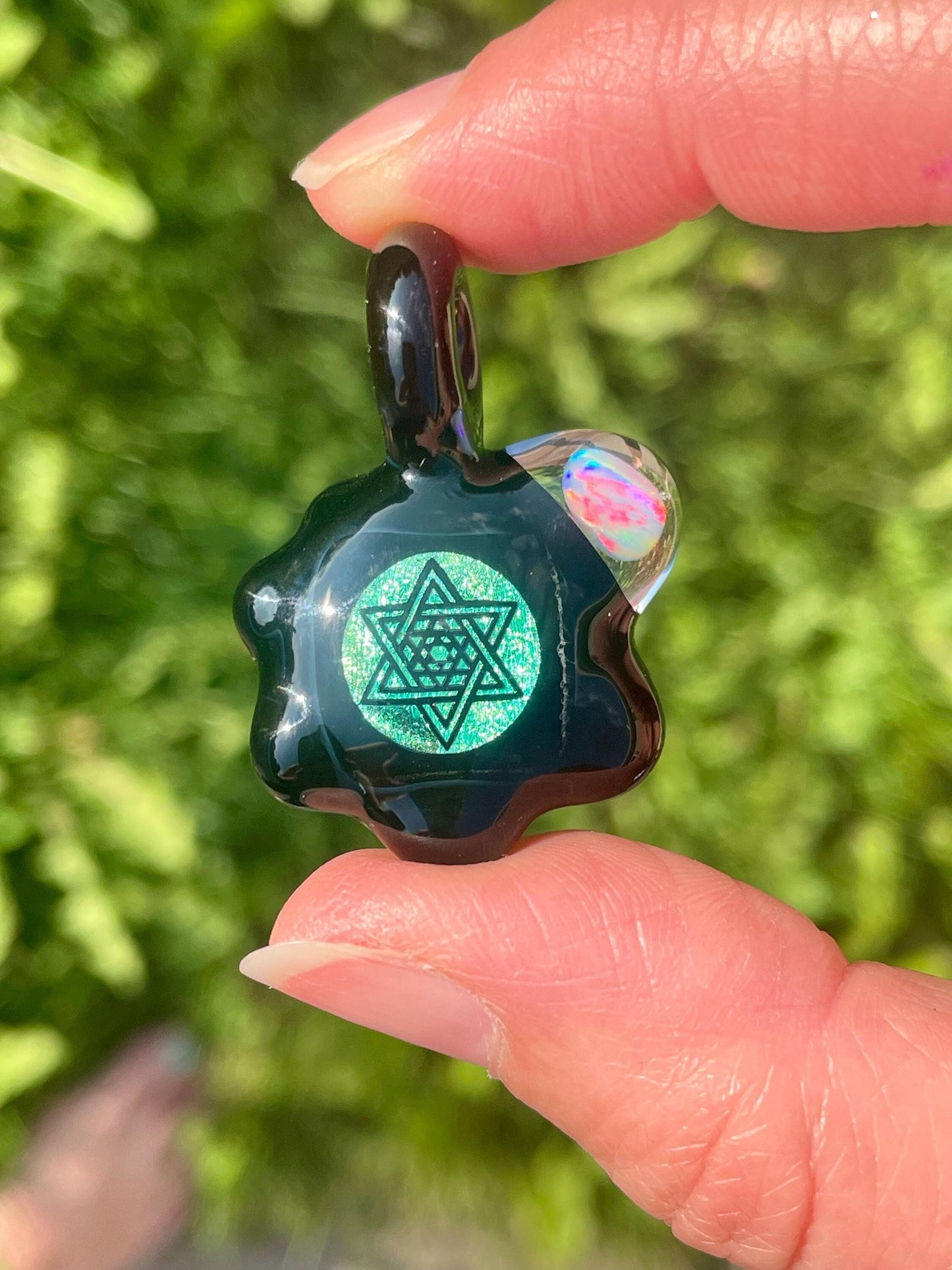 Unique Star Glass Pendant, Star of David Necklace, Six Pointed Star Pendant for him, Dichro Opal Pendant, Unique Birthday Gift Idea for him